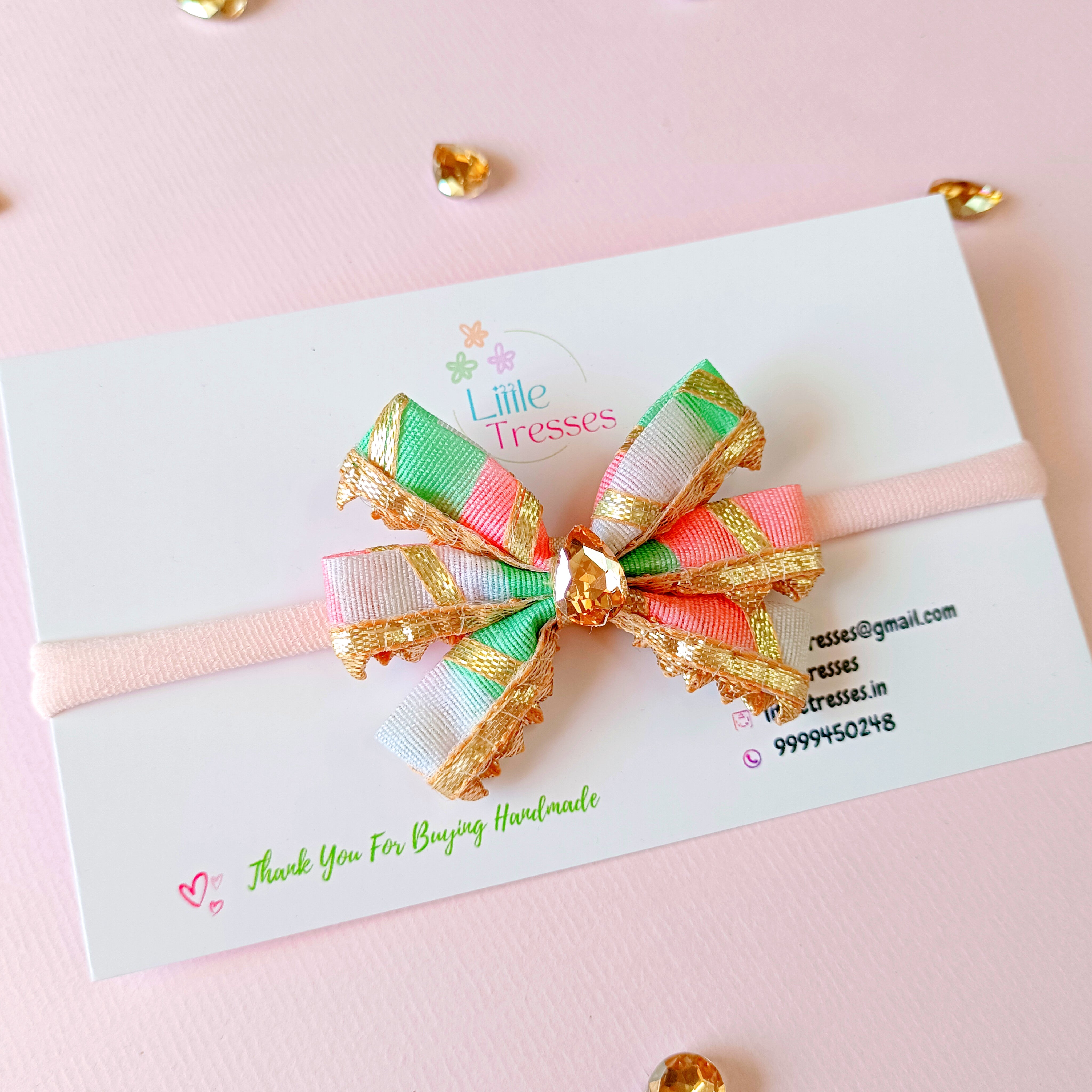 Lehariya Ethnic Bow Soft Stretchable Headband - Light Pink