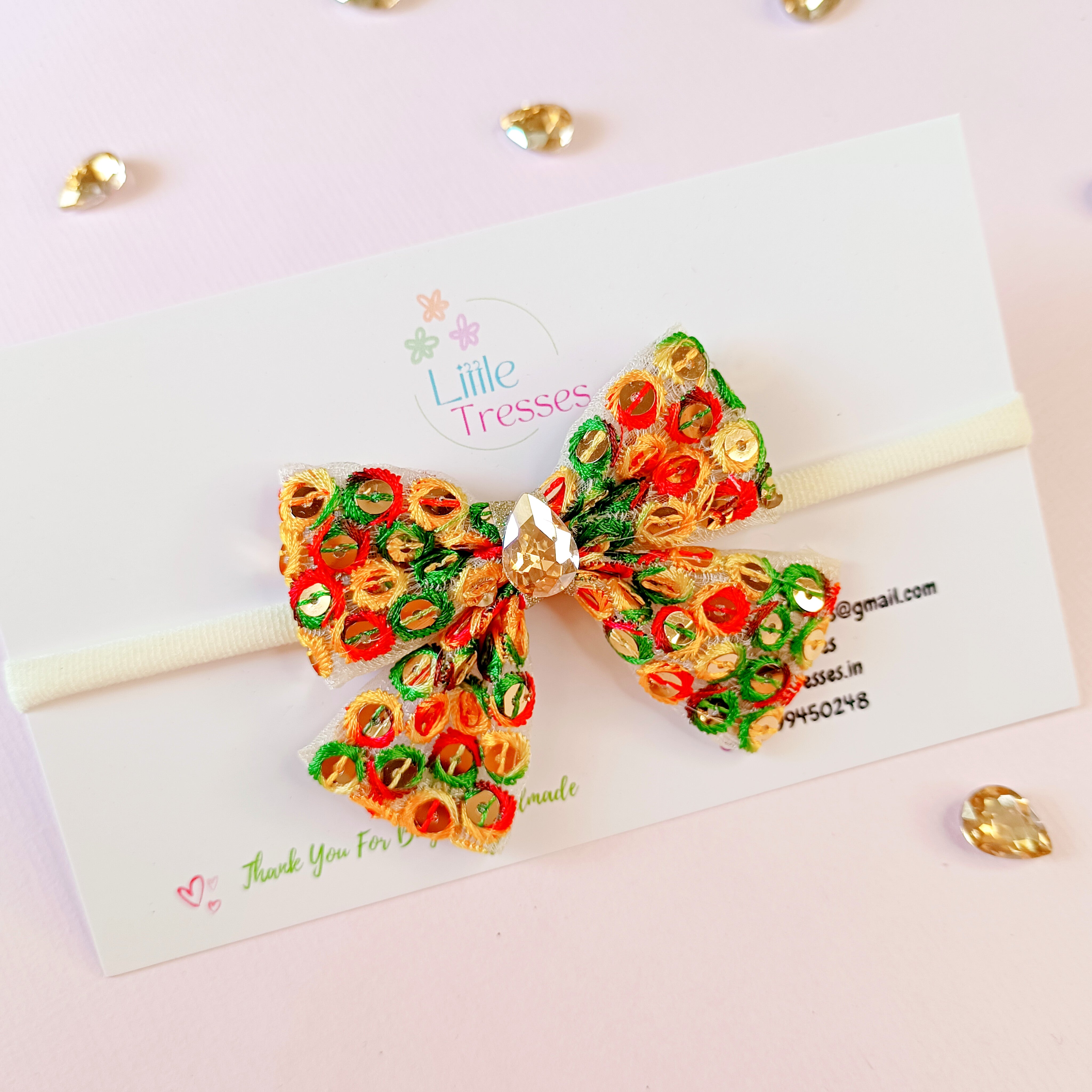 3 Colors Mirror Work Piggy Tail Bow Soft Stretchable Headband