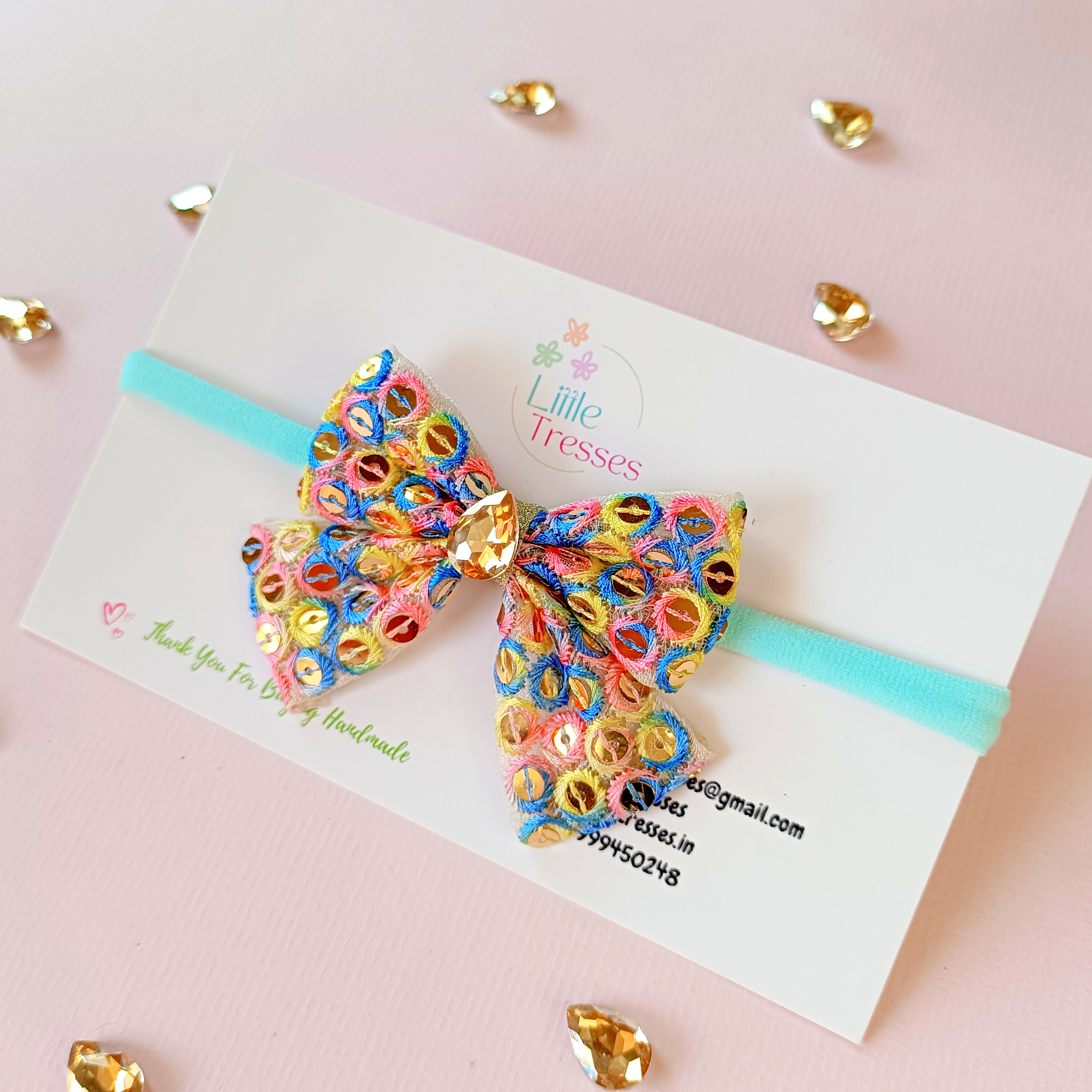 3 Colors Mirror Work Piggy Tail Bow Soft Stretchable Headband