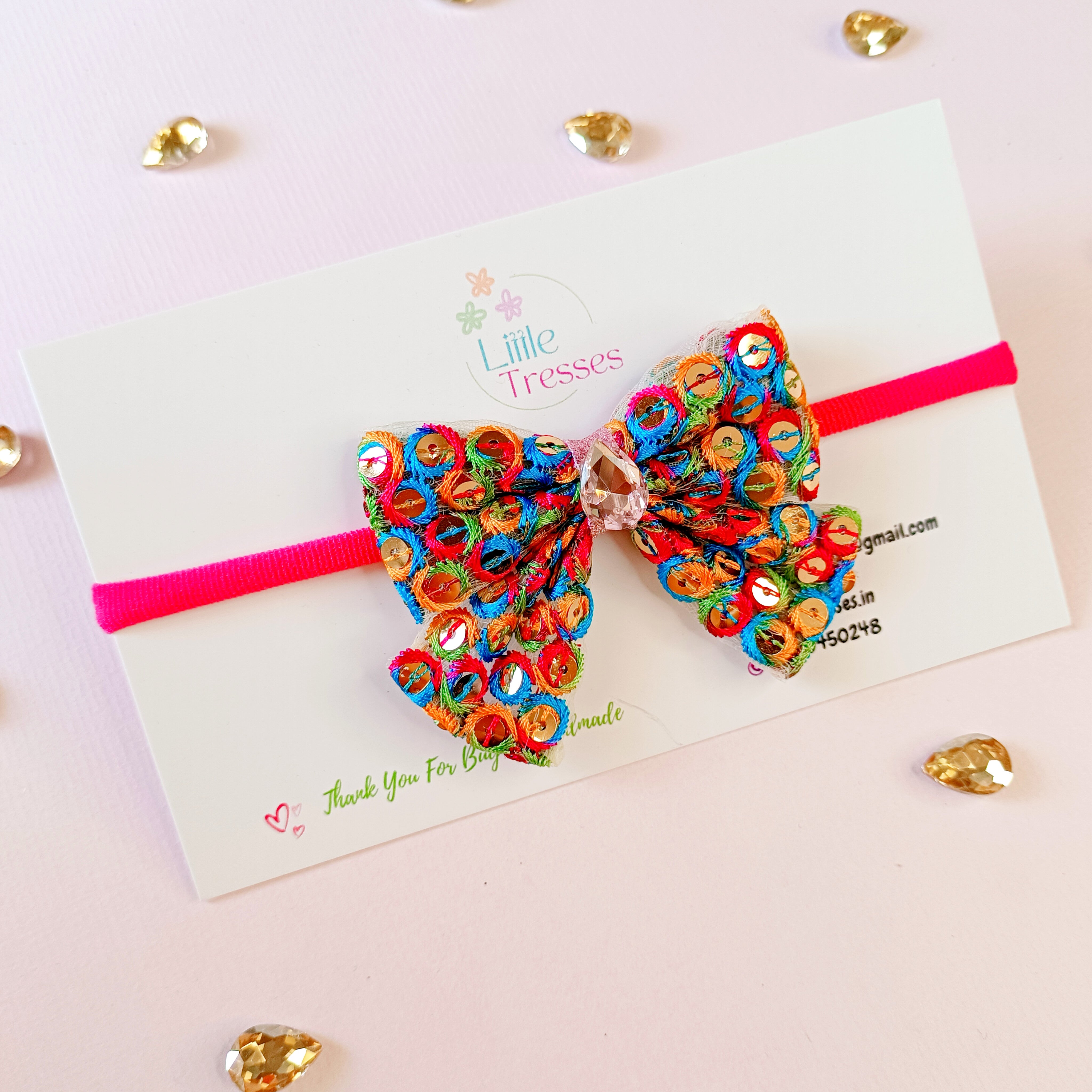 Mirror Work Piggy Tail Bow Soft Stretchable Headband - 3 Colors