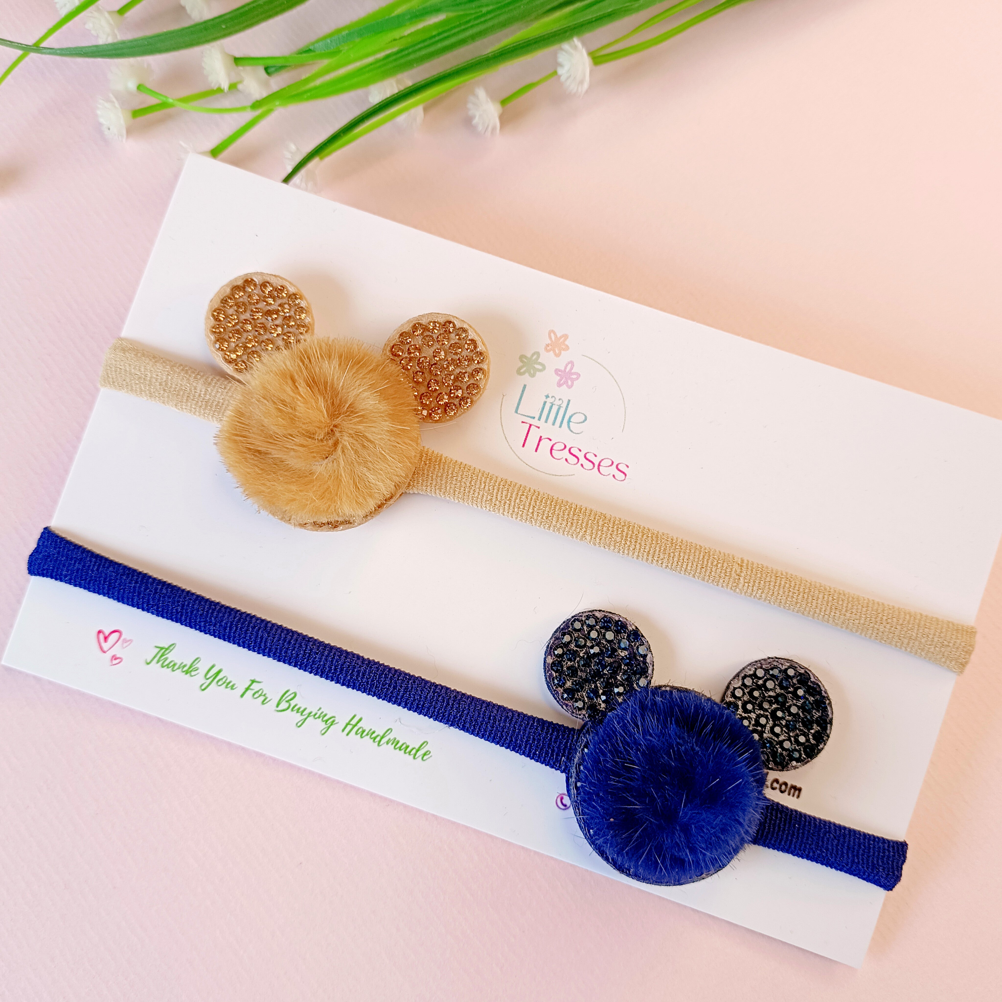 Combo of 2 Fur Ears Soft Stretchable headband - Brown, Blue