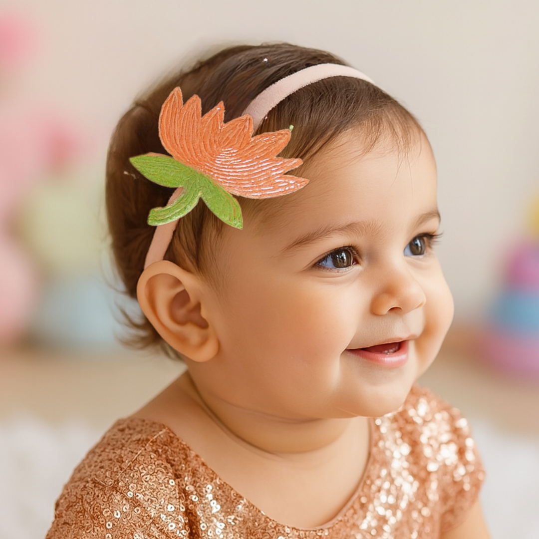 Beaded Peach/Rose Gold Lotus Soft Headband