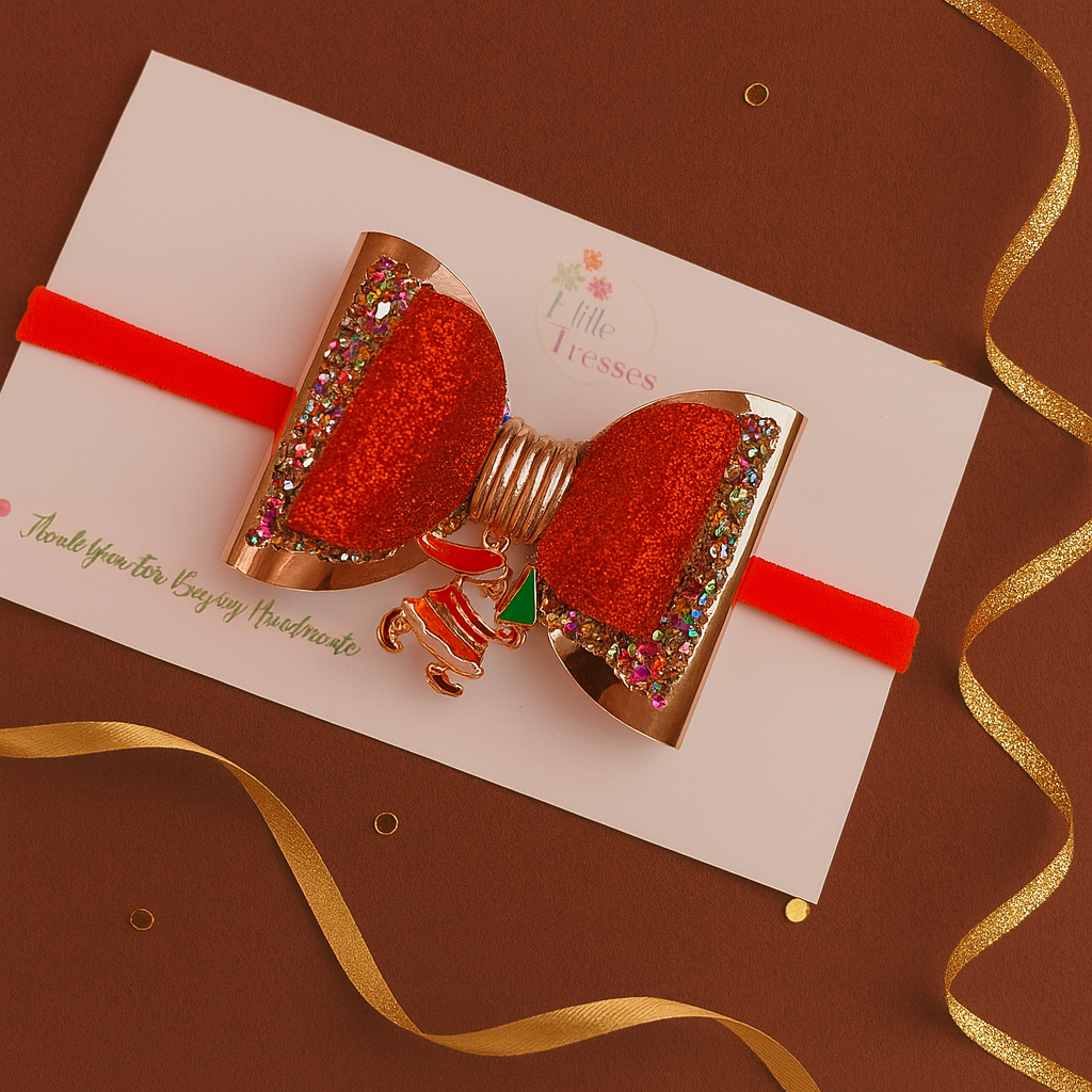 Santa with Christmas Tree Charm Soft Stretchable Headband