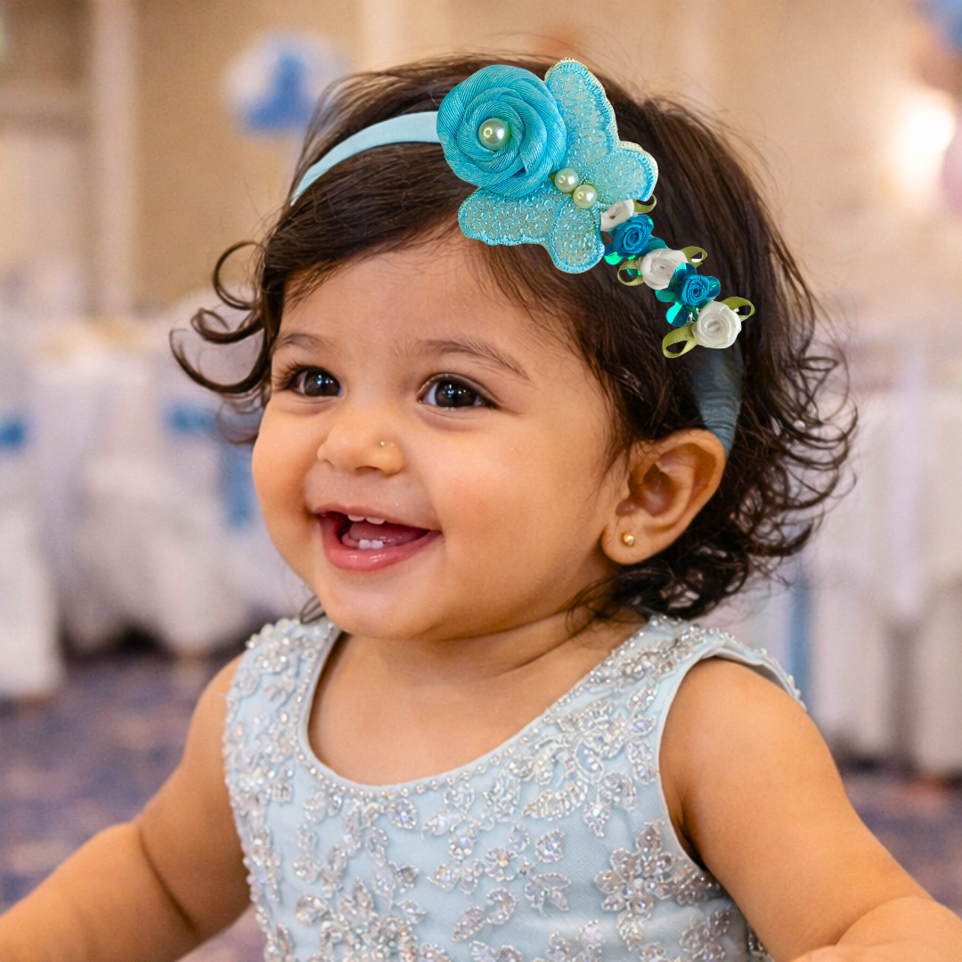 Designer Butterfly Floral Soft Headband - Blue