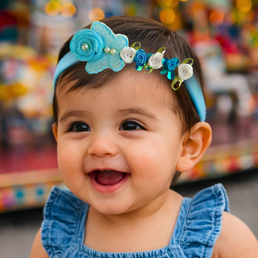 Designer Butterfly Floral Soft Headband - Blue