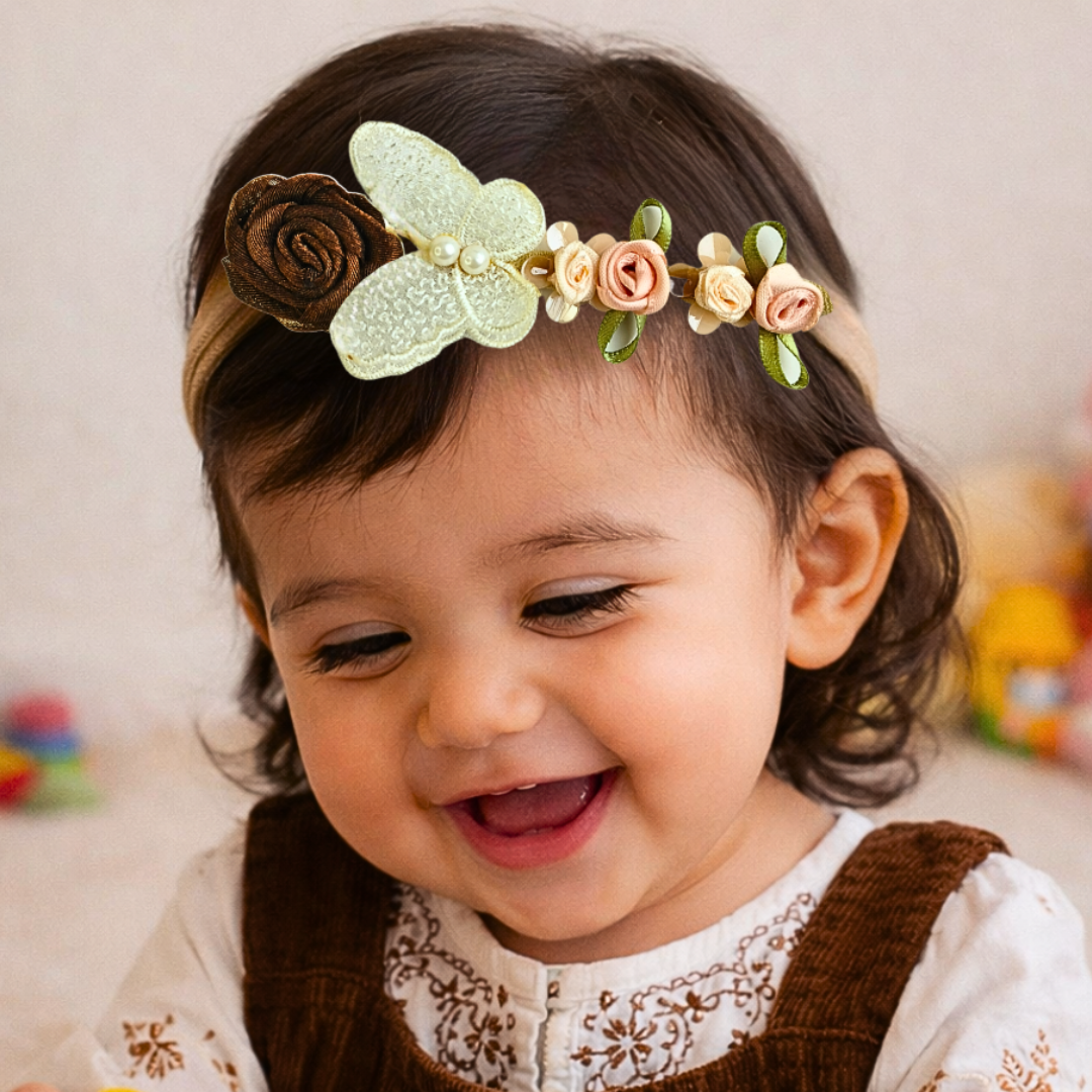 Designer Butterfly Floral Soft Headband - Brown