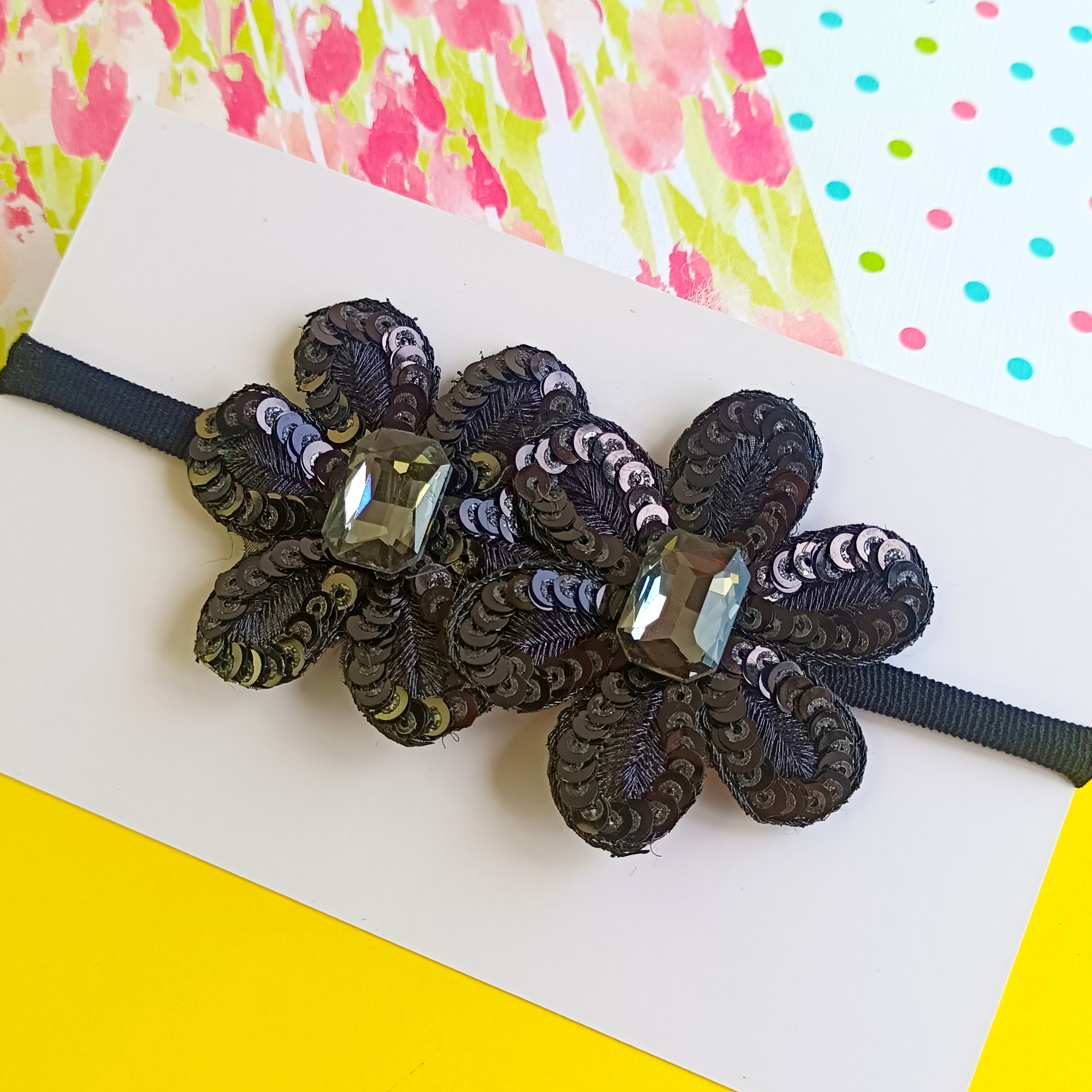 4 Colors Twin Metallic Flowers Soft Headband