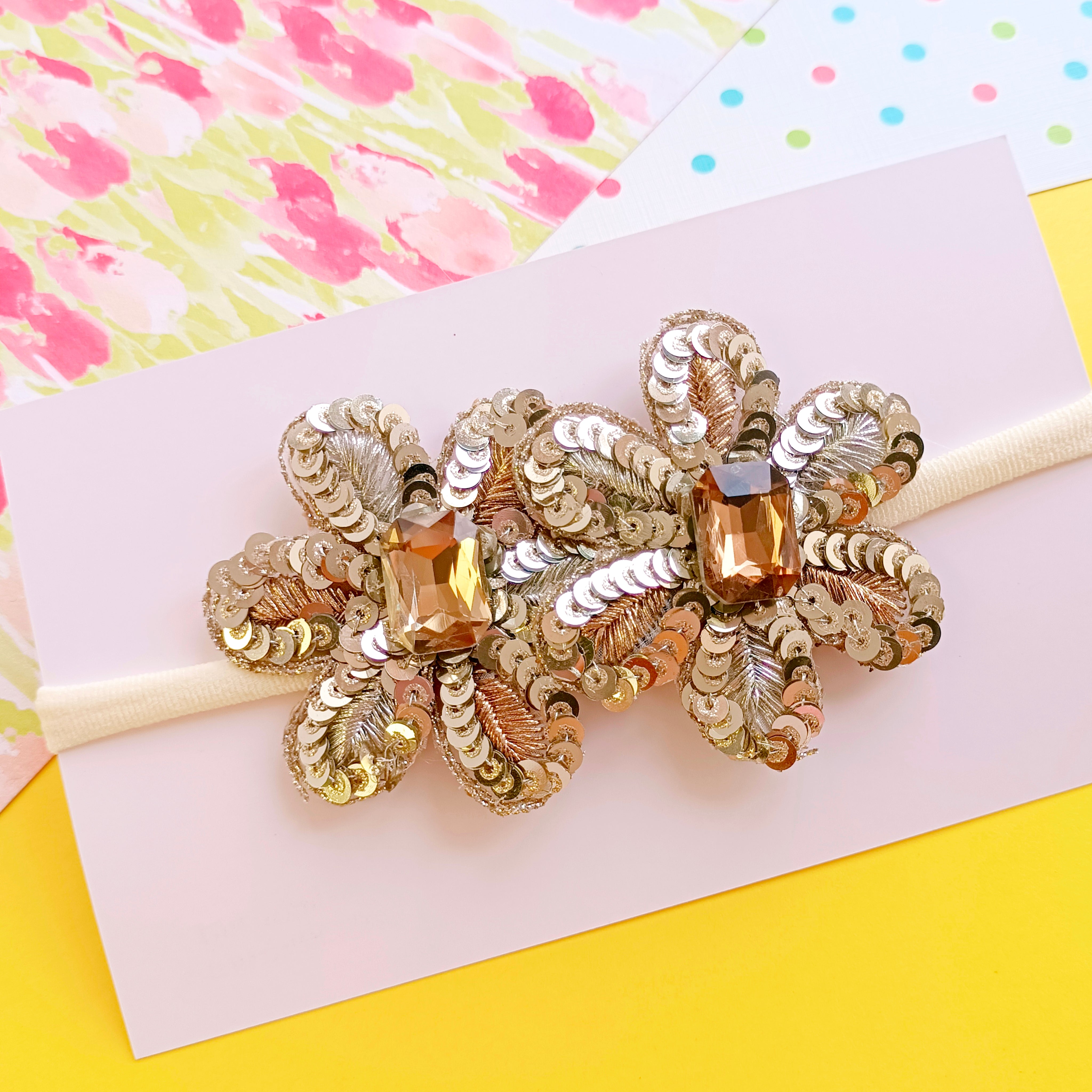 4 Colors Twin Metallic Flowers Soft Headband