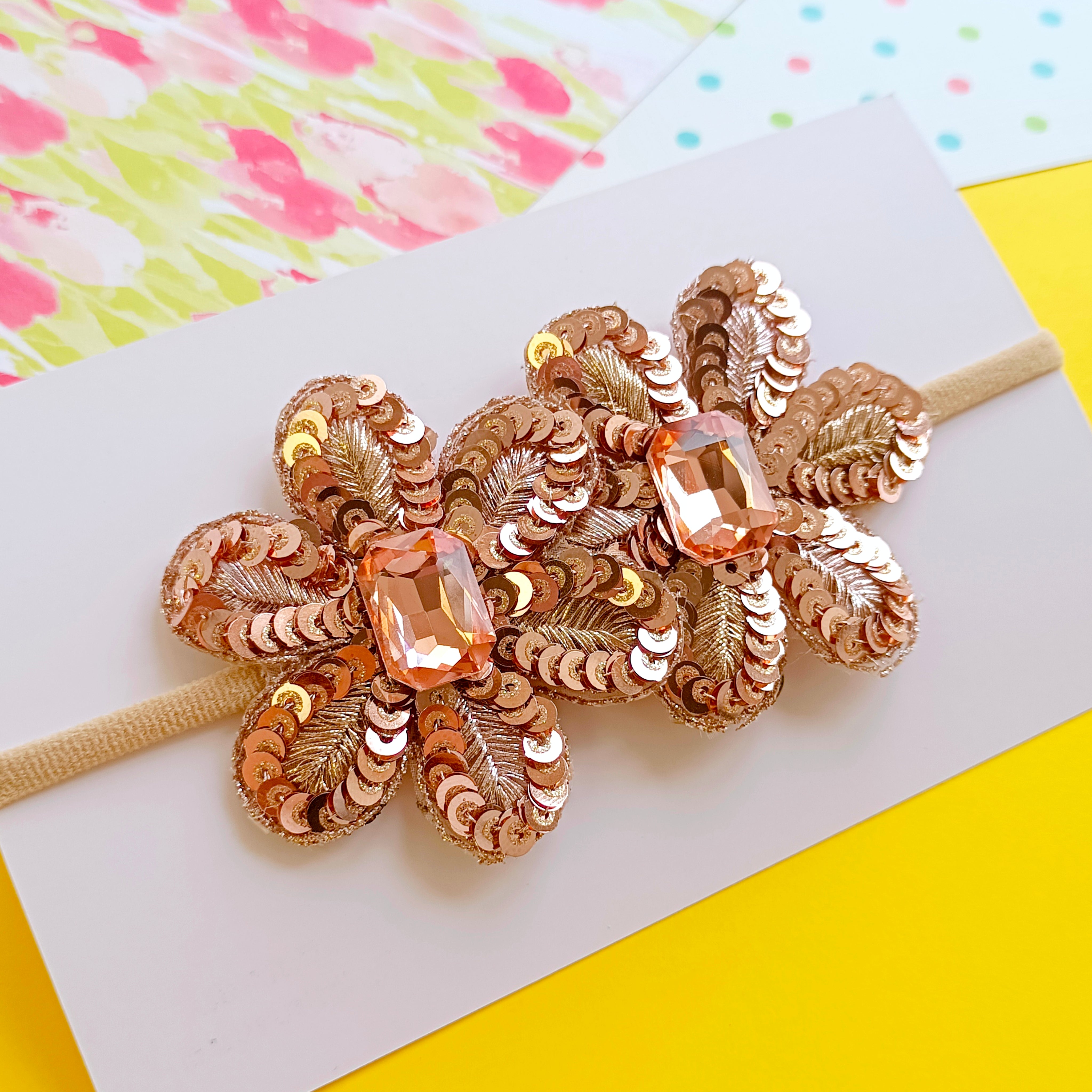 Twin Metallic Flowers Soft Headband - 4 Colors