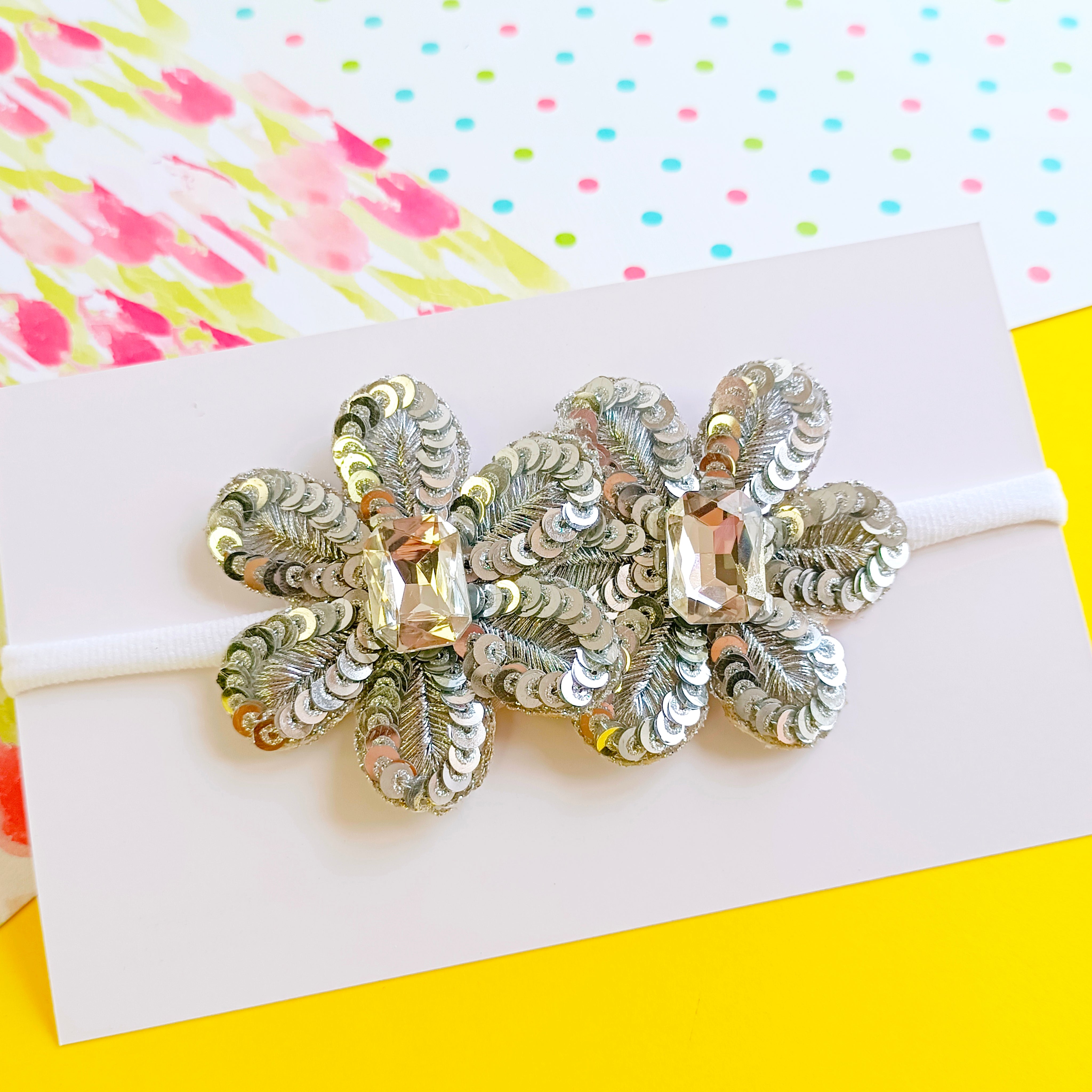 4 Colors Twin Metallic Flowers Soft Headband