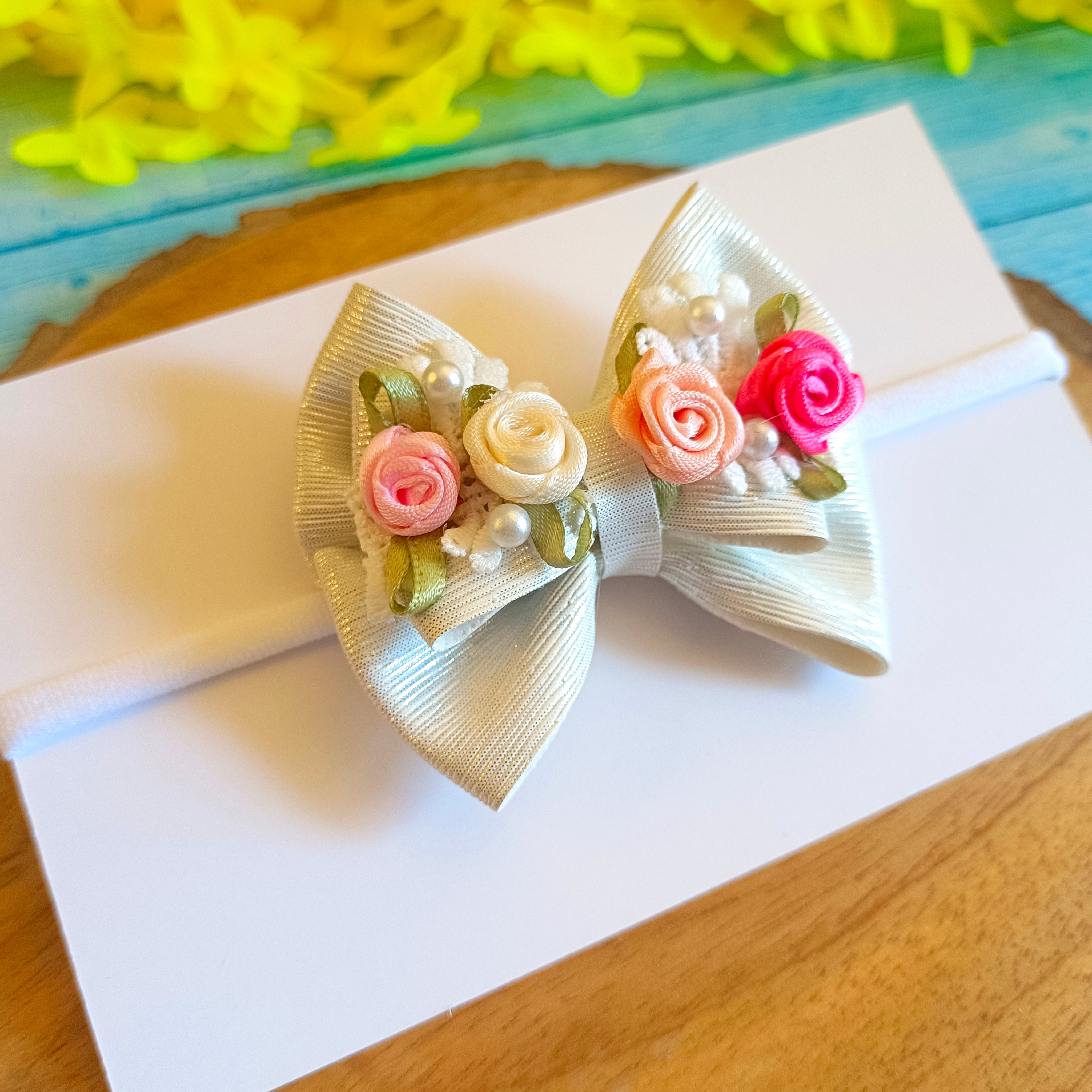 Gulmohar Festive Soft Headband - White