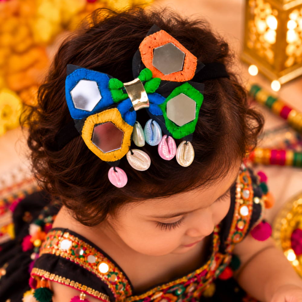 Navratri Hexagon Mirror Soft Headband - Black