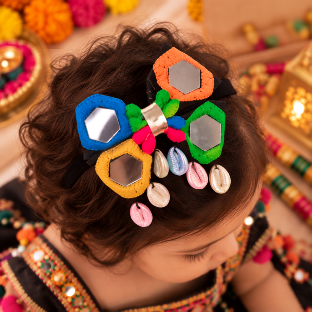 Navratri Hexagon Mirror Soft Headband - Black