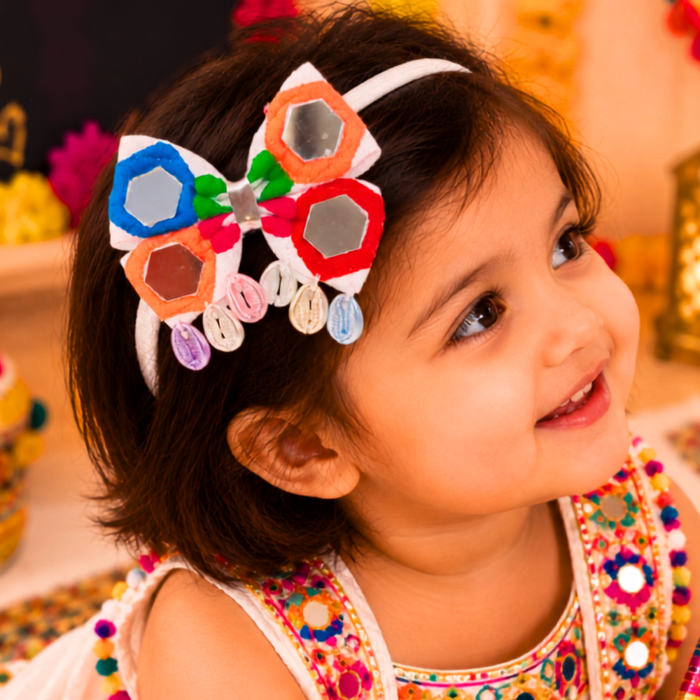 Navratri Hexagon Mirror Soft Headband - White