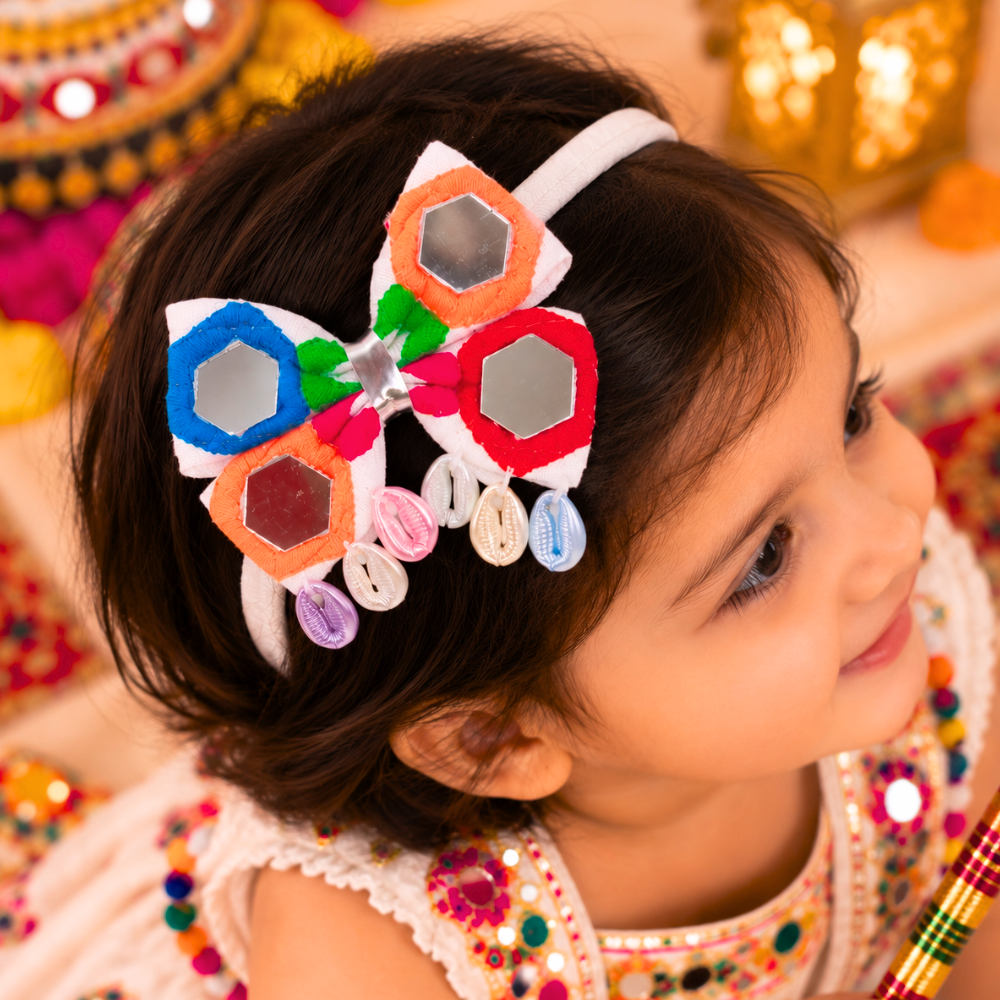 Navratri Hexagon Mirror Soft Headband - White