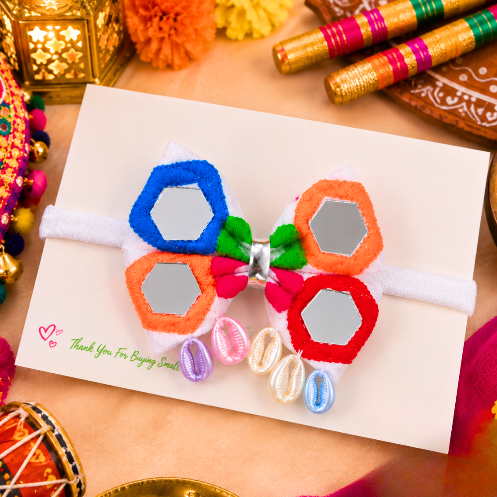 Navratri Hexagon Mirror Soft Headband - White