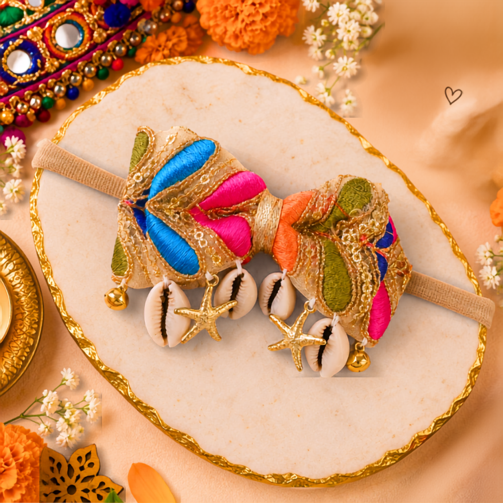 Navratri Golden Soft Headband with Kaudi, Star & Ghungroo