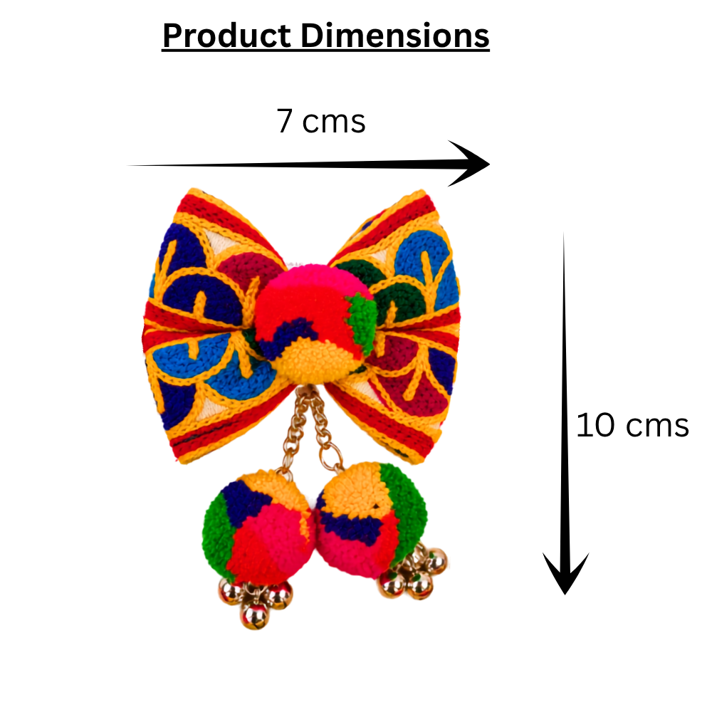 Navratri Embroidery Soft Headband with Dangling Pompom & Ghungroo