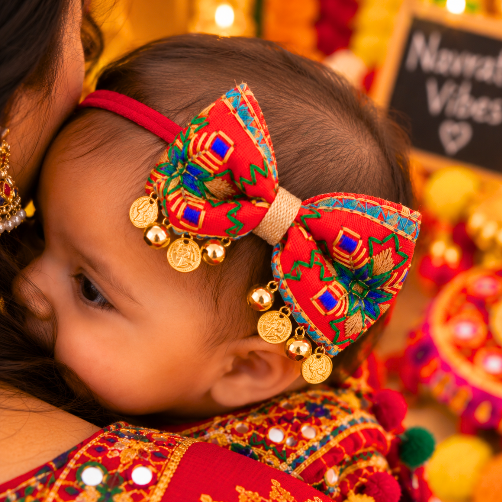 Rangeela Navratri Soft Headband with Sikka & Ghungroo - Red