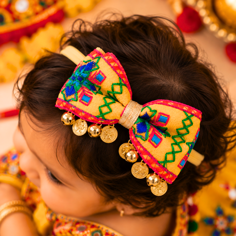 Rangeela Navratri Soft Headband with Sikka & Ghungroo - Yellow