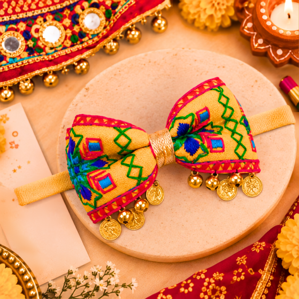 Rangeela Navratri Soft Headband with Sikka & Ghungroo - Yellow