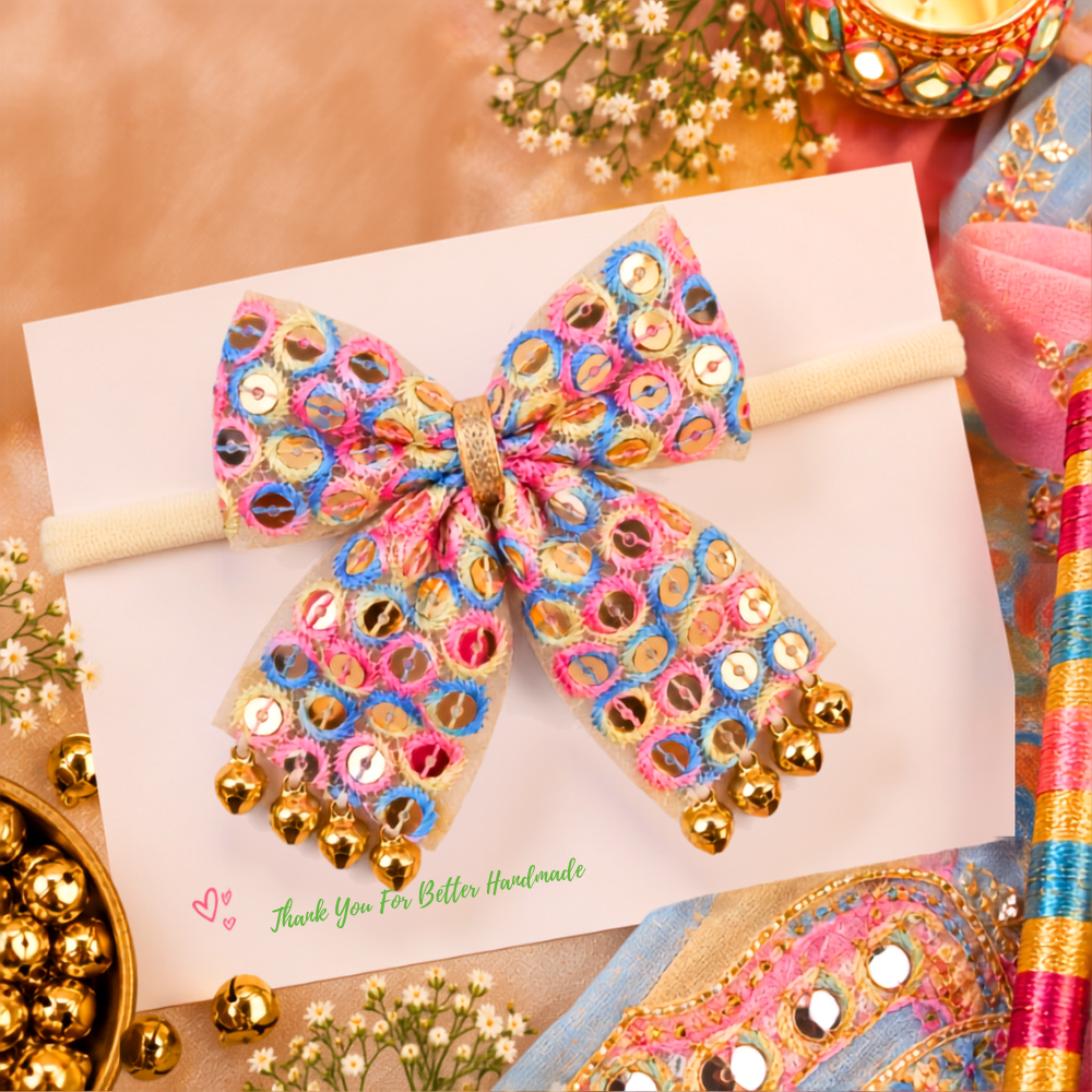Sitaara Navratri Soft Headband with Dangling Ghunghroo - Pink & Blue