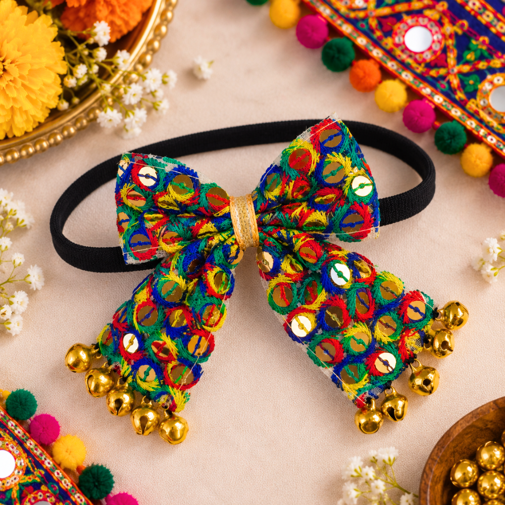 Sitaara Navratri Soft Headband with Dangling Ghunghroo - Red & Blue