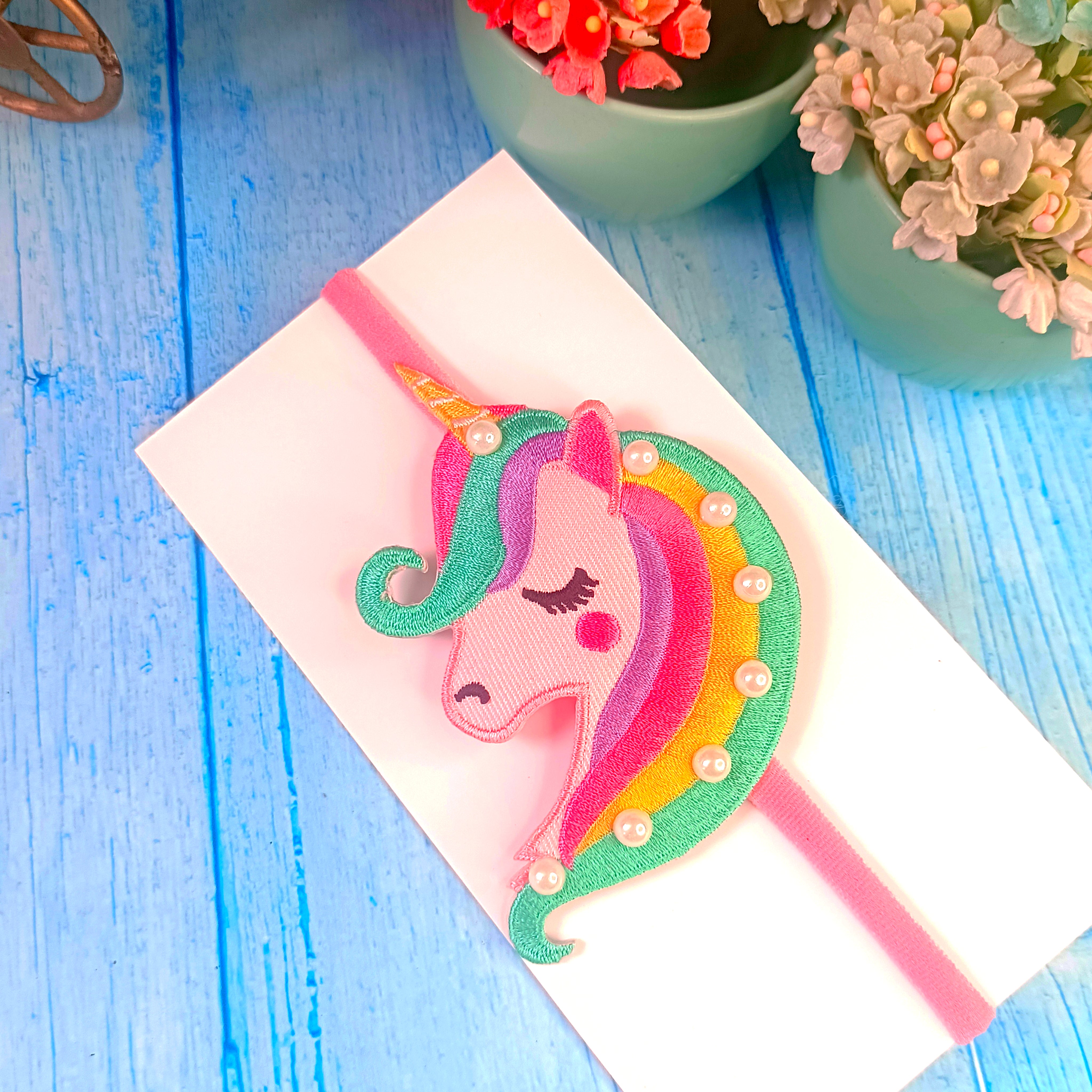 Unicorn embroidered patch baby soft headband