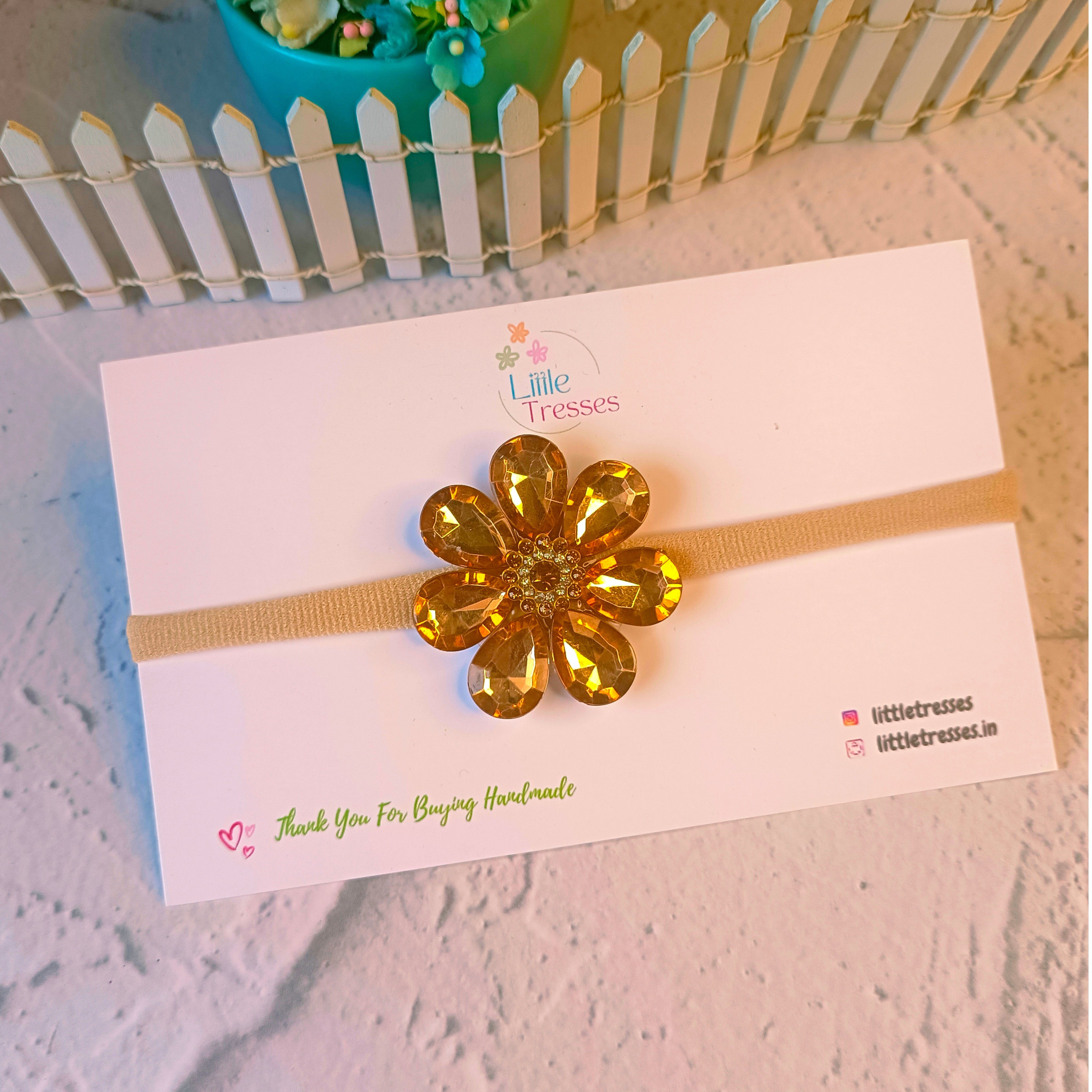 Designer Rhinestone Flower Soft headband - 3 Colors