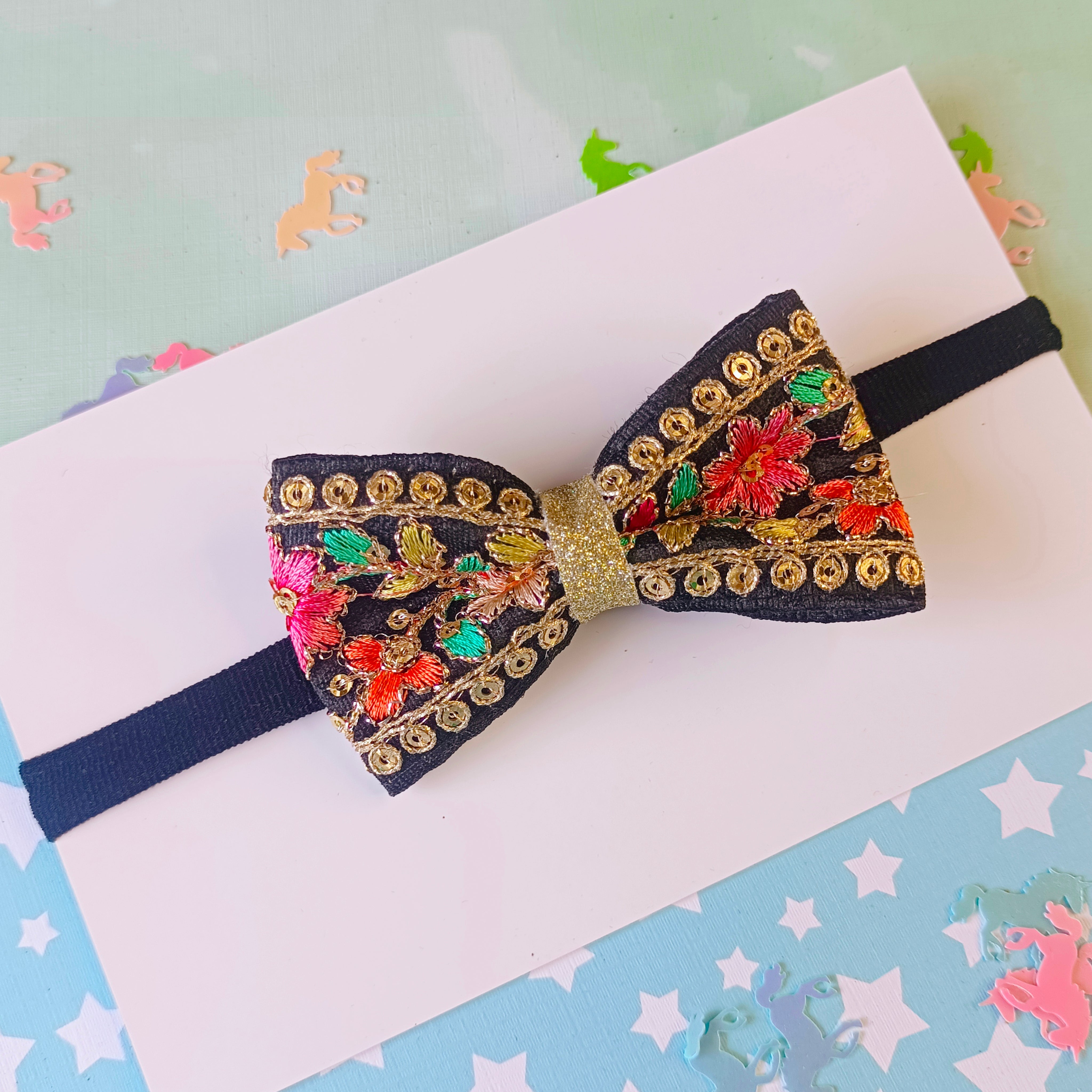 Intricate Embroidery Soft Headband - Black