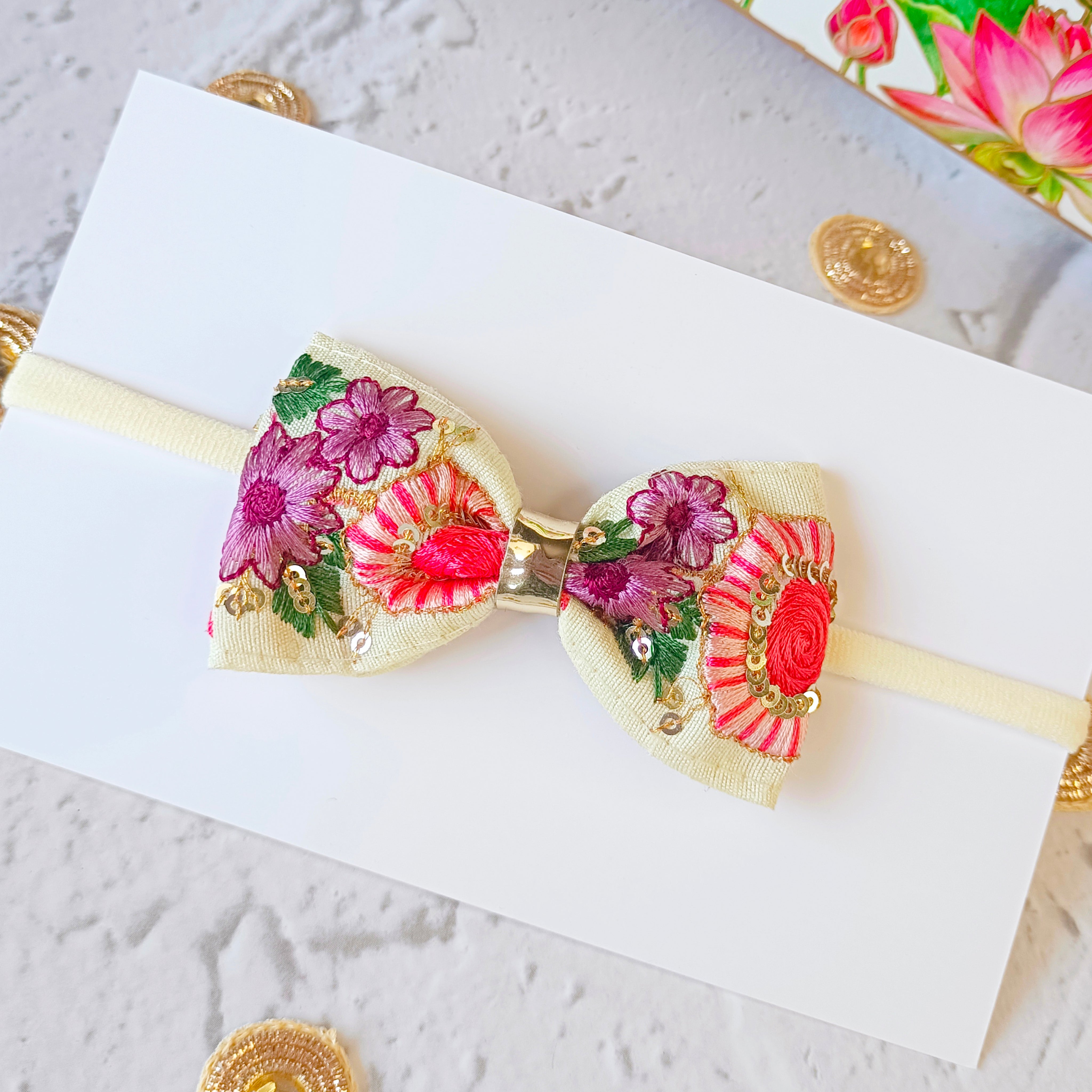 Intricate Multicolor Embroidery Soft Headband - 3 Colors