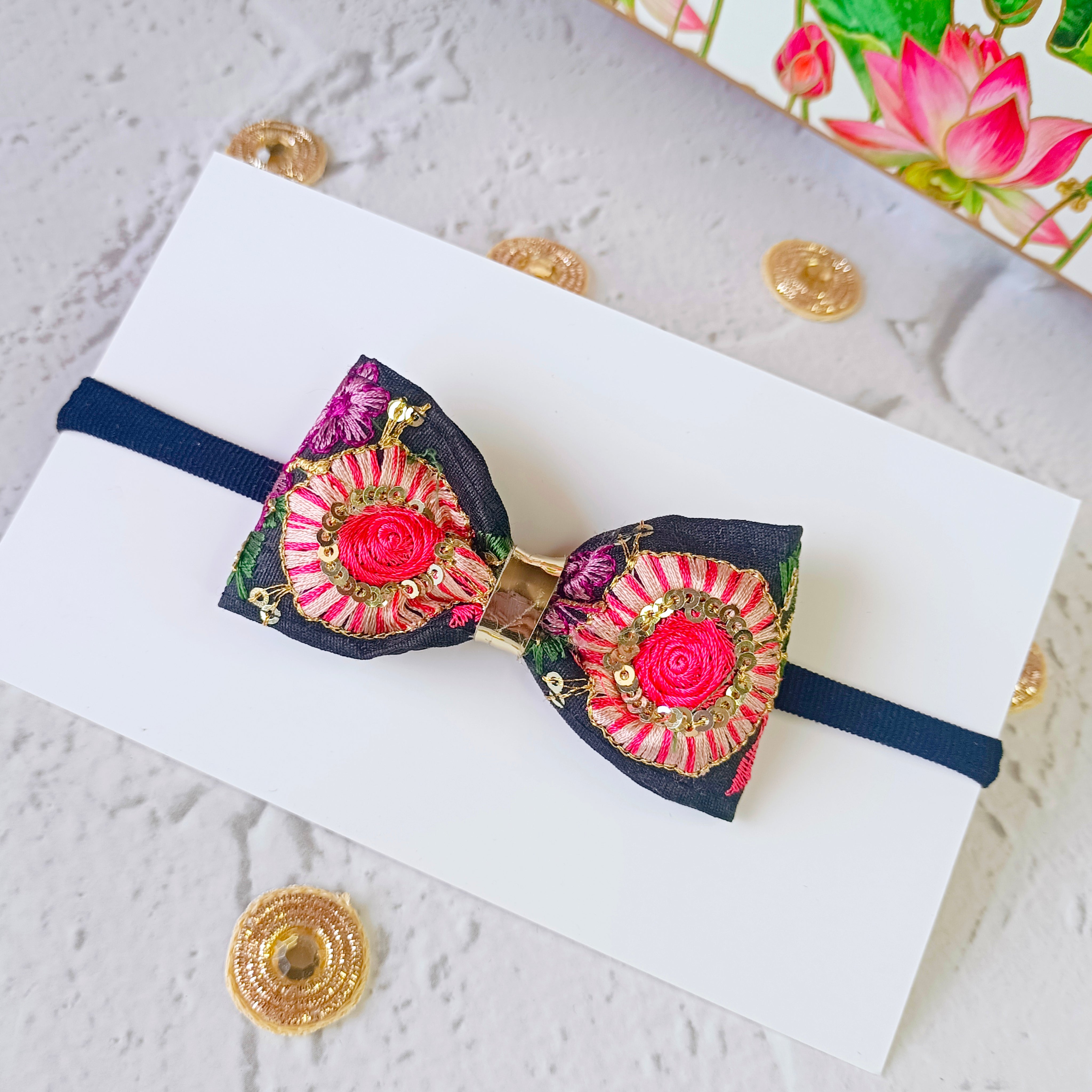 Intricate Multicolor Embroidery Soft Headband - 3 Colors