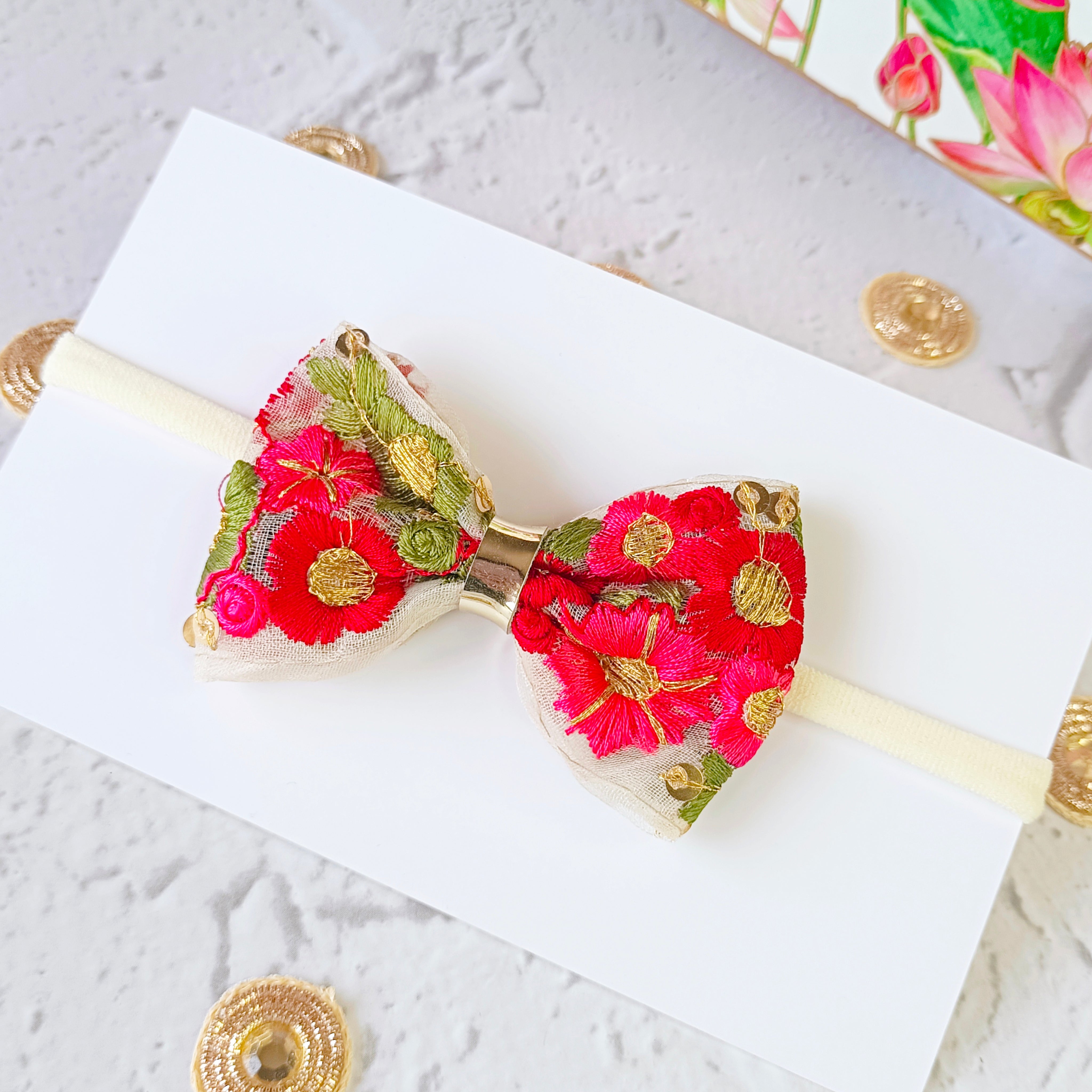 Intricate Flower Embroidery Soft Headband