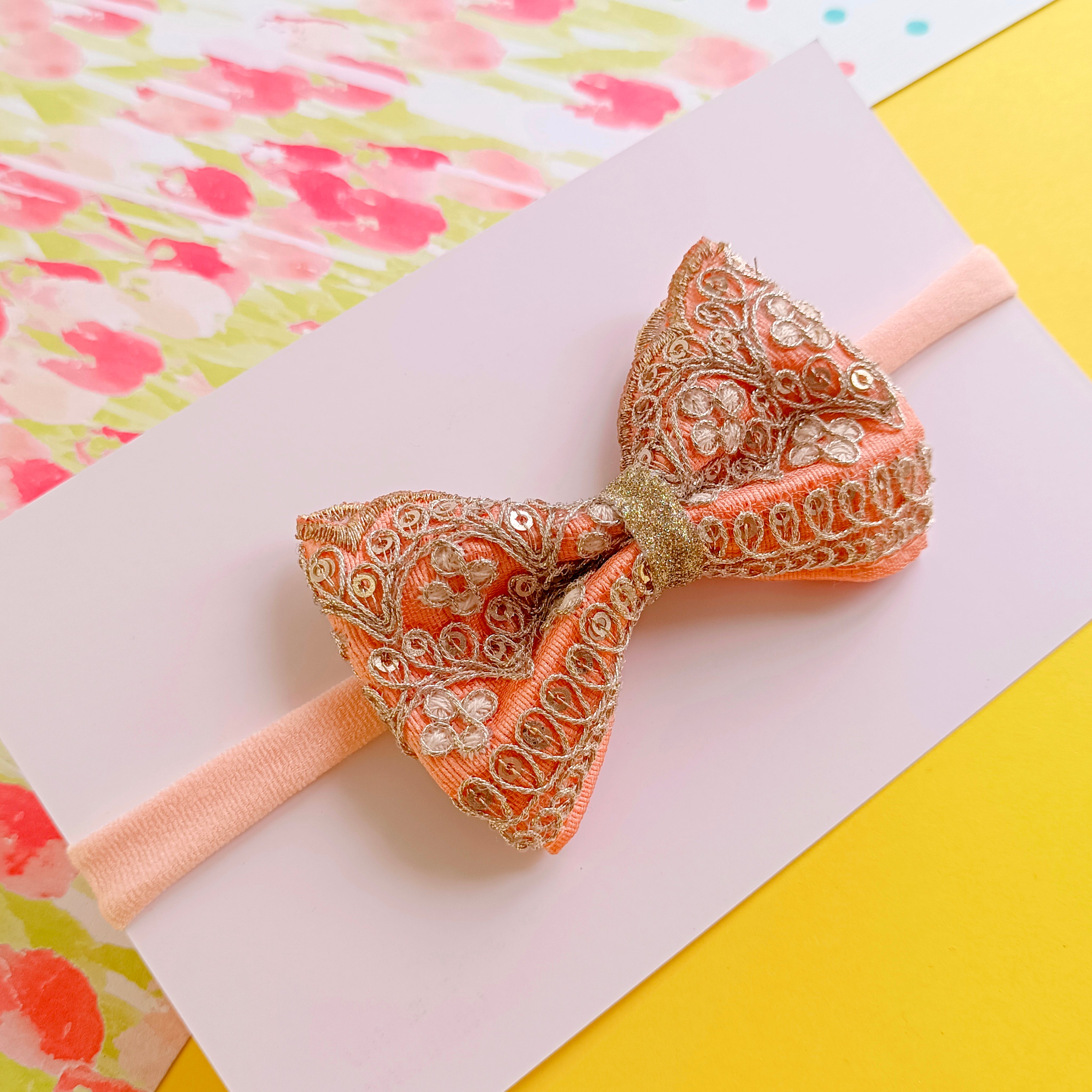 Zari Bow Soft Headband - Peach