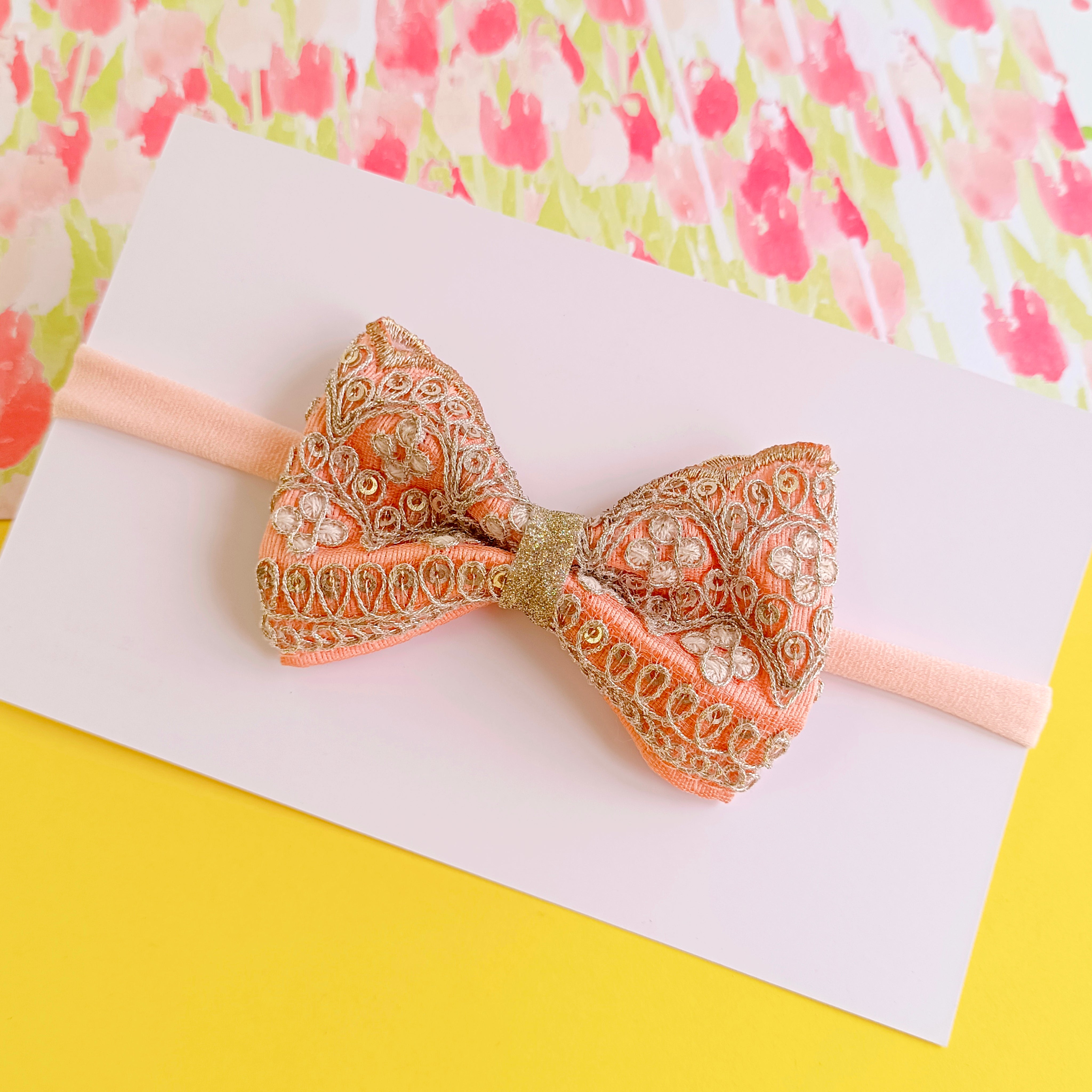 Zari Bow Soft Headband - Peach