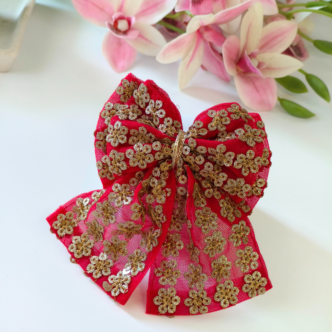 Sitaara Double Layered Big Bow Alligator Clip - Red