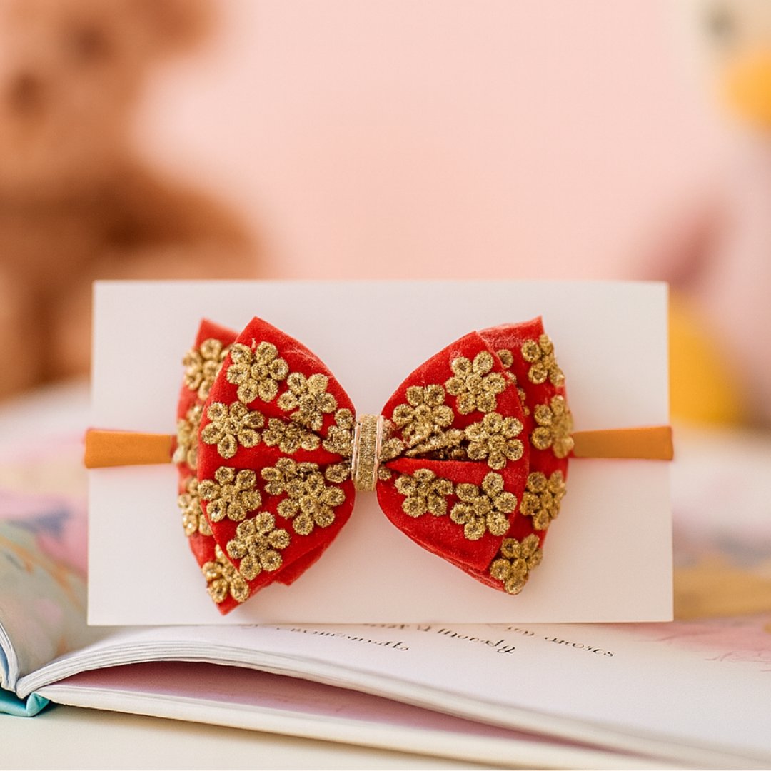 Sitara Double Layered Net Soft Headband - Red