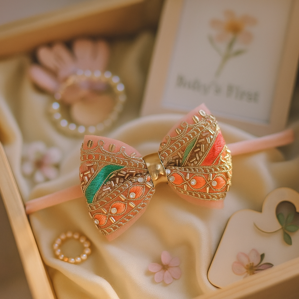 Royal Zari Blossom Embroidered & Beaded Bow Soft Headband