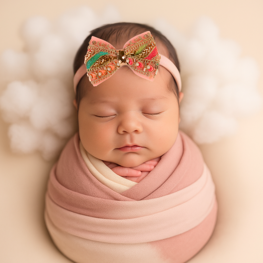 Royal Zari Blossom Embroidered & Beaded Bow Soft Headband