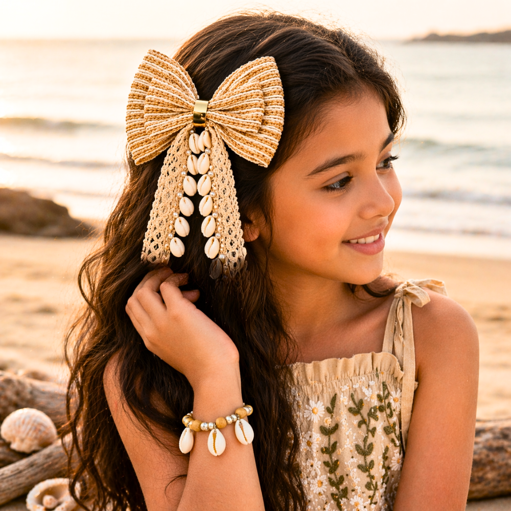 Jute and Kaudi PiggyTail Bow Alligator Clip with Adjustable Bracelet Combo