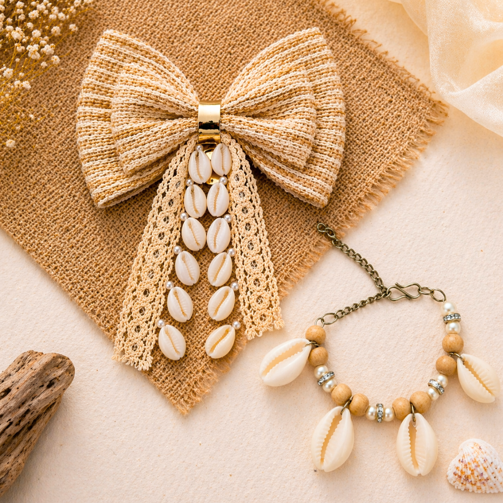 Jute and Kaudi PiggyTail Bow Alligator Clip with Adjustable Bracelet Combo