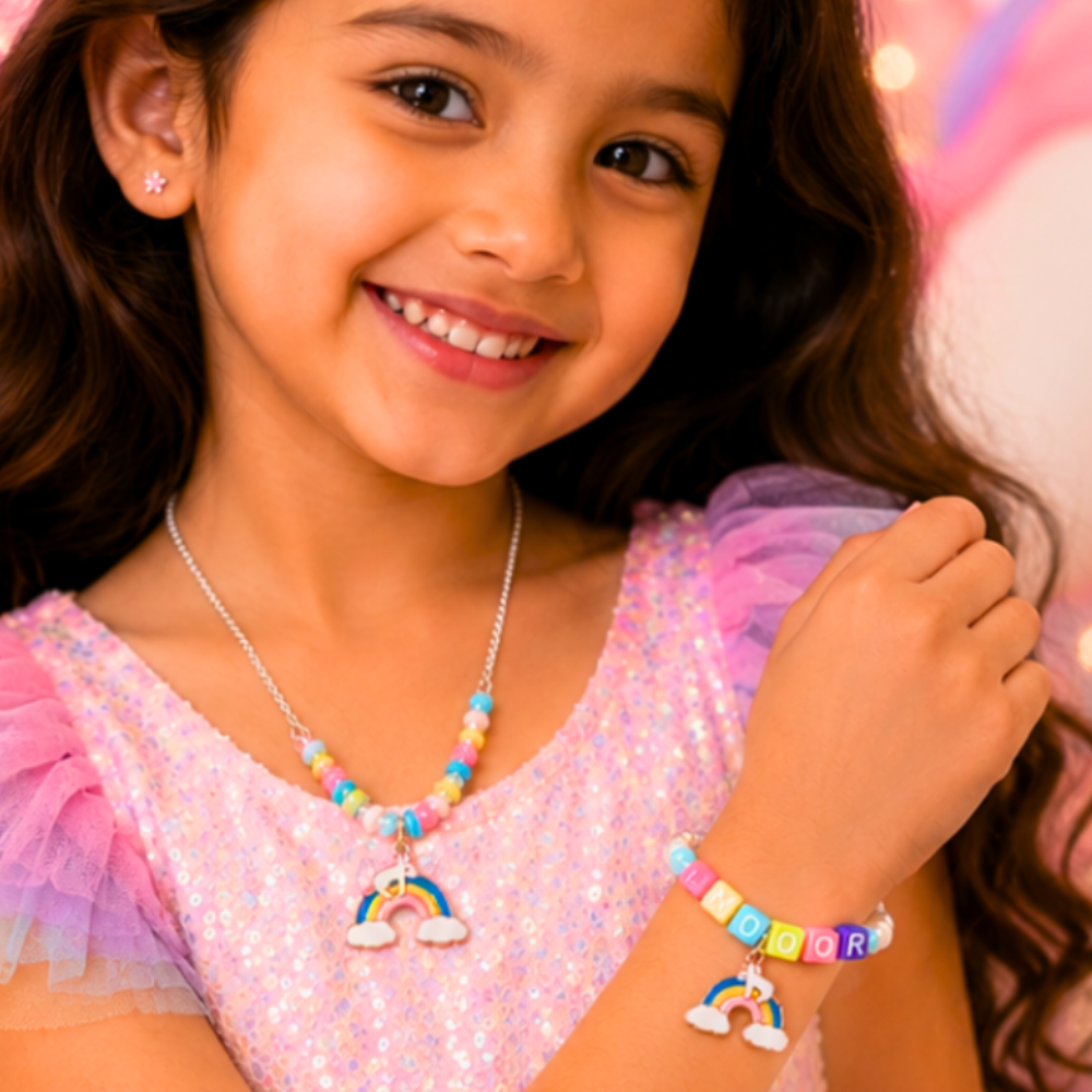 Personalized Unicorn & Rainbow Charm Pendant and Bracelet