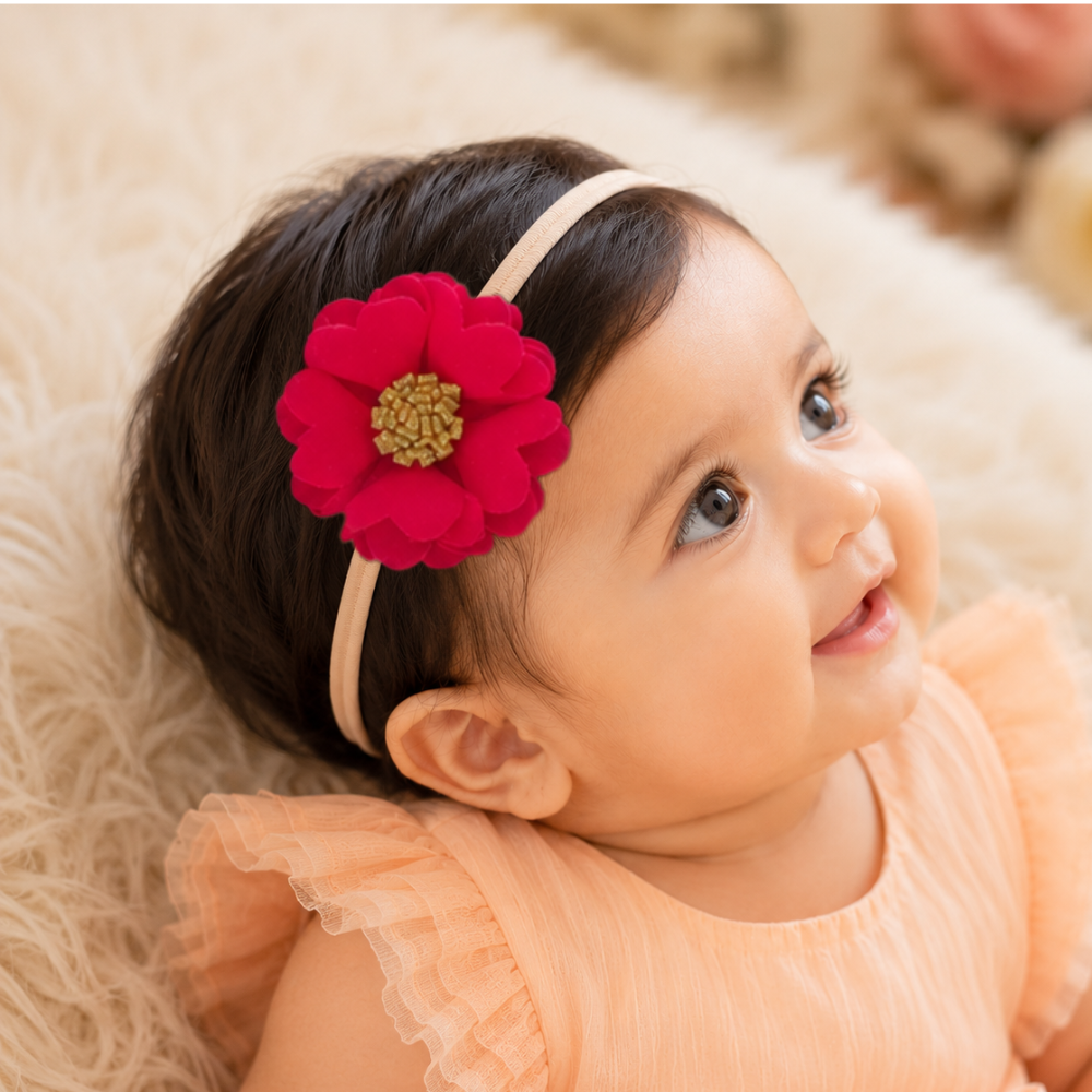 Scalloped Flower Soft Headband – Peach