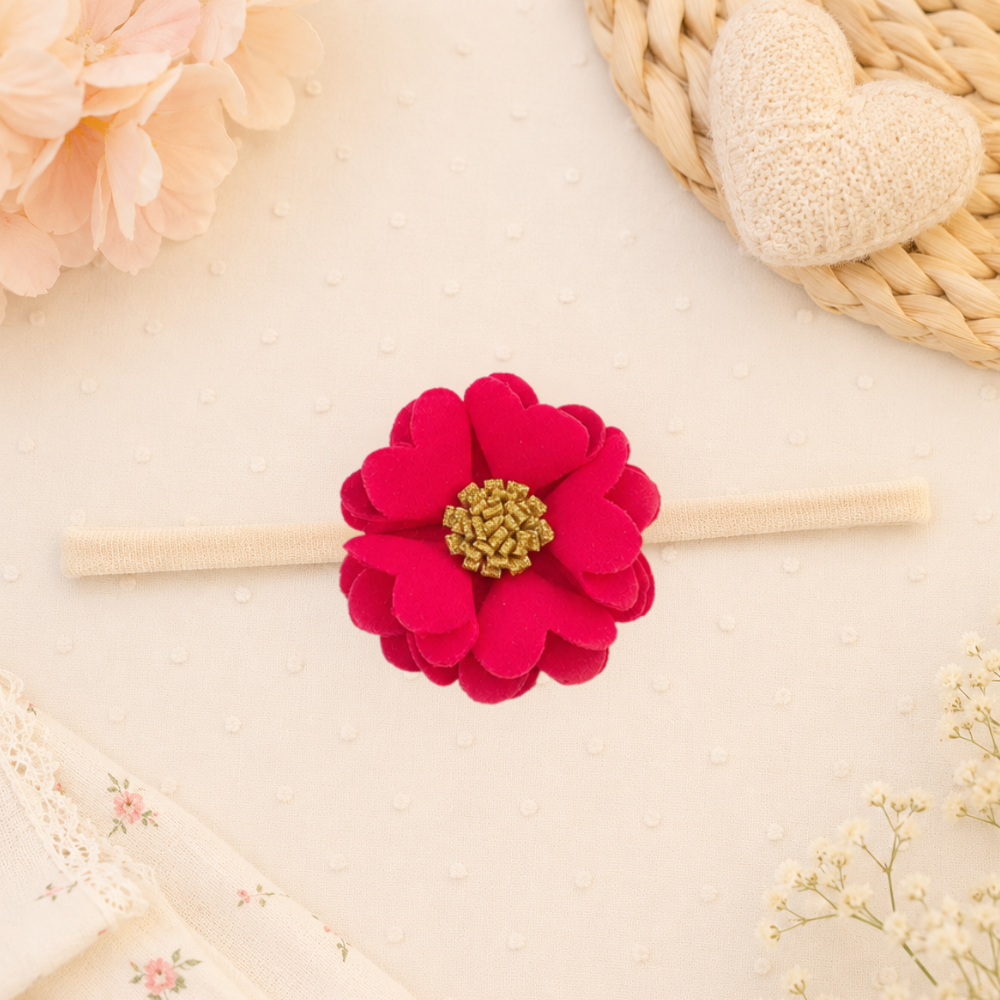 Scalloped Flower Soft Headband – Peach