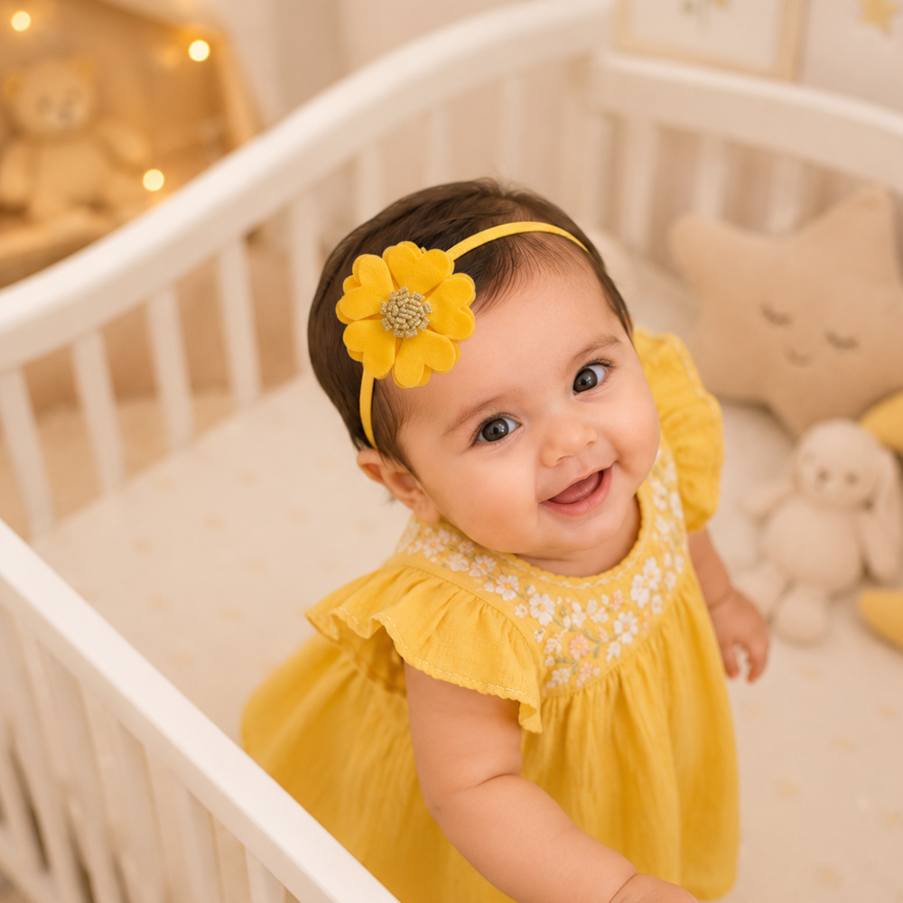 Scalloped Flower Soft Headband – Yellow