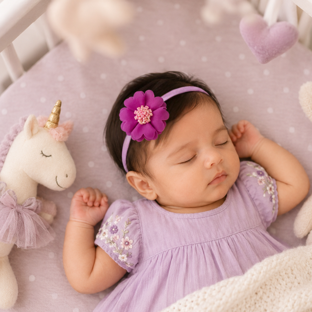 Scalloped Flower Soft Headband – Purple