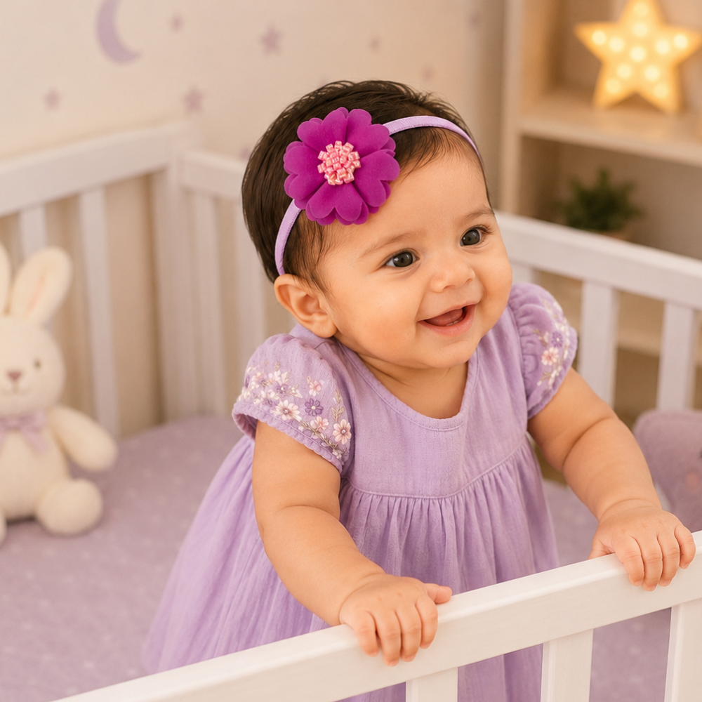 Scalloped Flower Soft Headband – Purple