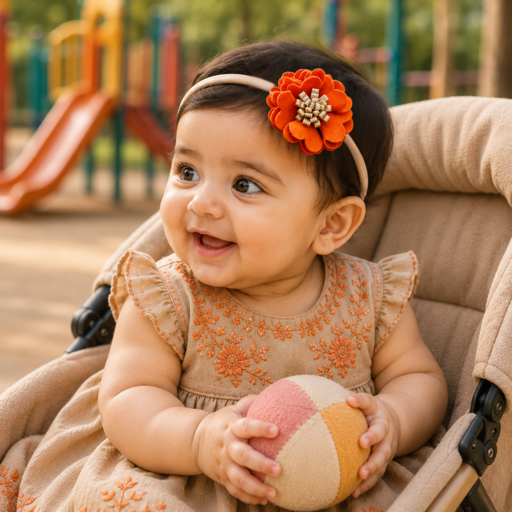 Scalloped Flower Soft Headband – Orange