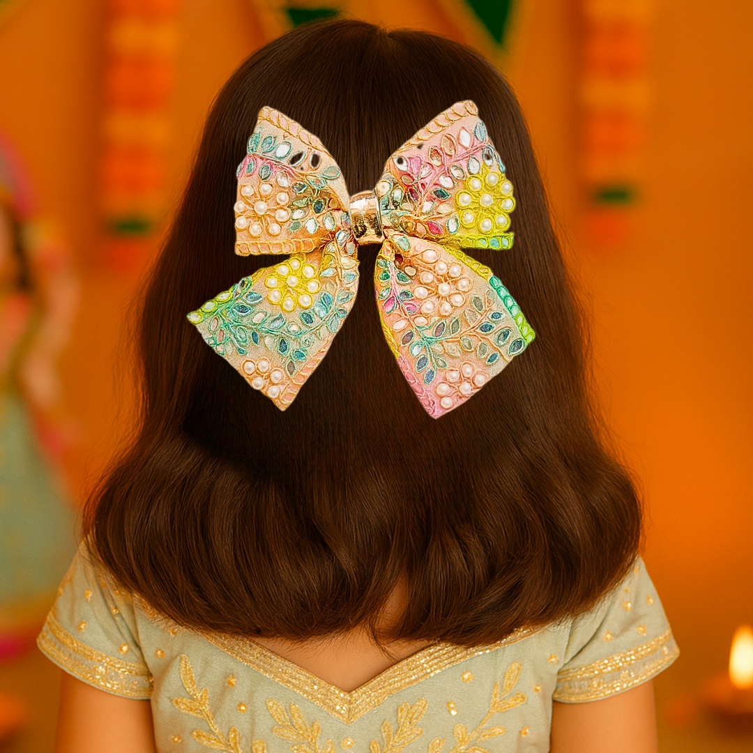 Mirror & Pearl Piggy Tail Alligator Clip - Multicolor