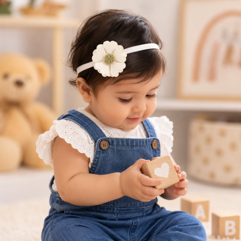 Scalloped Flower Soft Headband – White